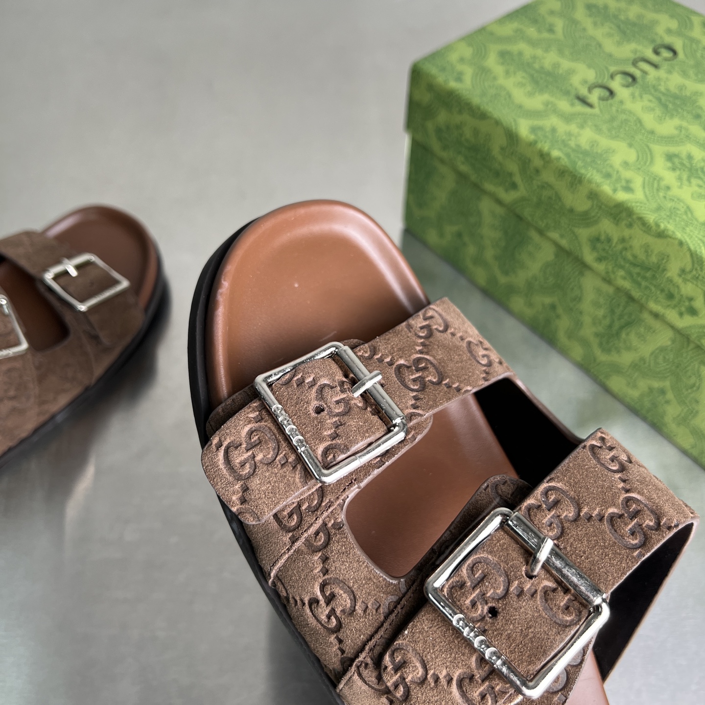 Gucci Double G Embossed Slide Sandals, Adjustable Buckle Straps, Unisex 7 i1743677928397 7293 0 5