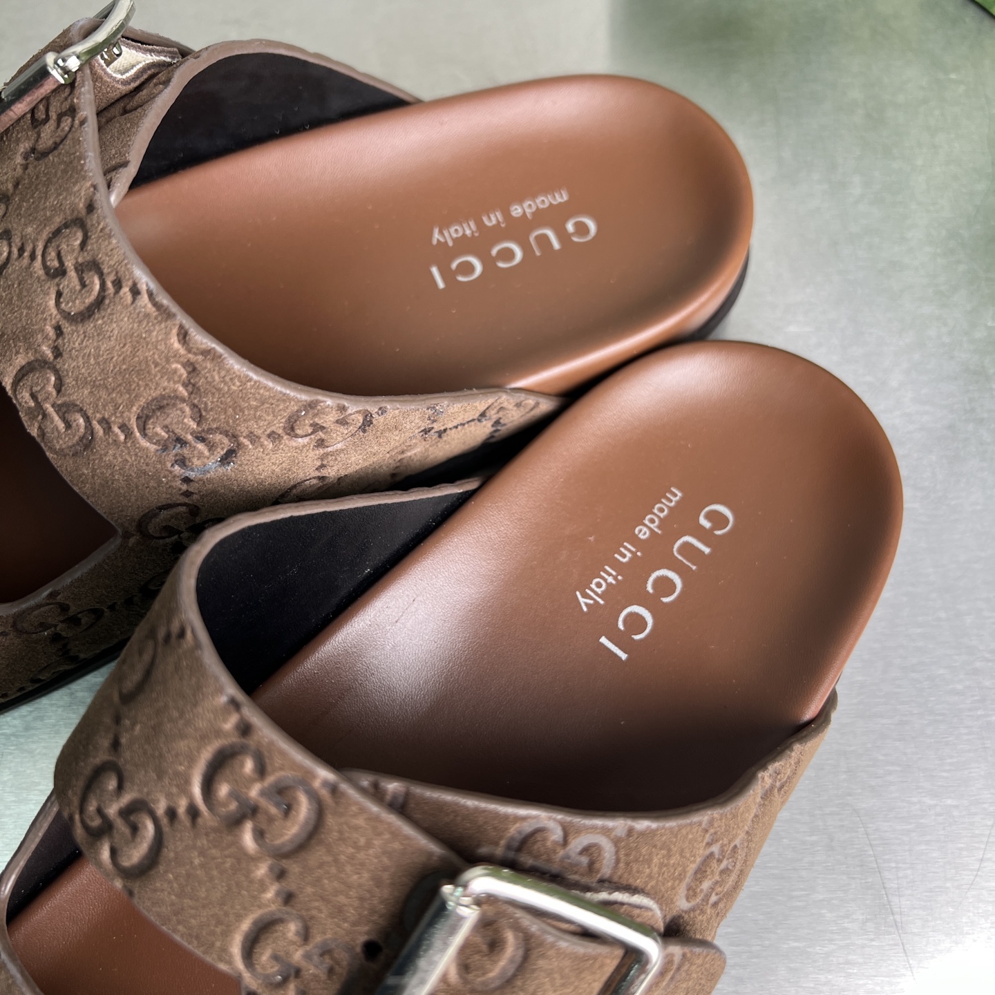 Gucci Double G Embossed Slide Sandals, Adjustable Buckle Straps, Unisex 9 i1743677928398 796 0 7