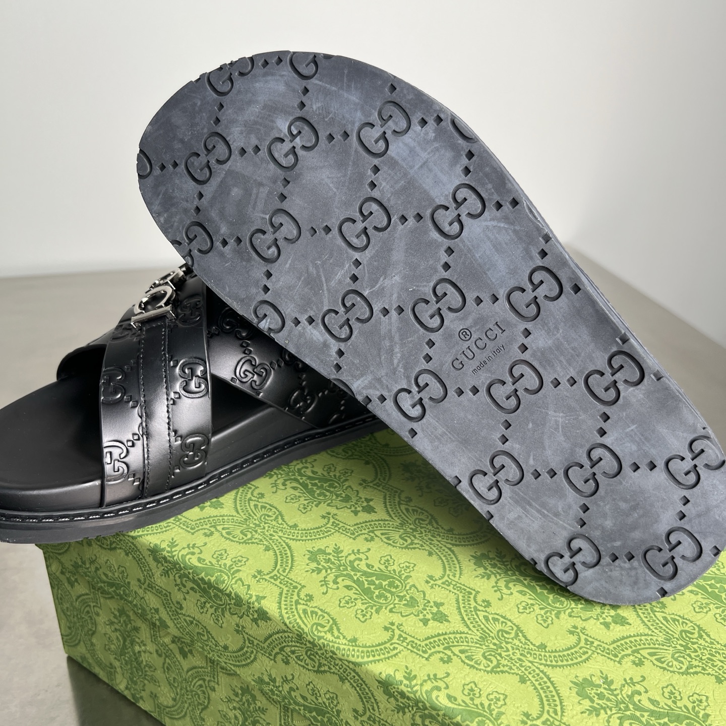 Gucci Double G Embossed Cross Strap Platform Sandals, Black Leather 10 i1745357236997 7614 0 8