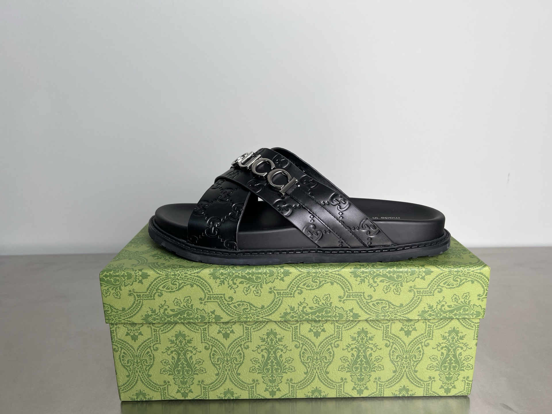 Gucci Double G Embossed Cross Strap Platform Sandals, Black Leather 2 i1745357237214 3069 0 0