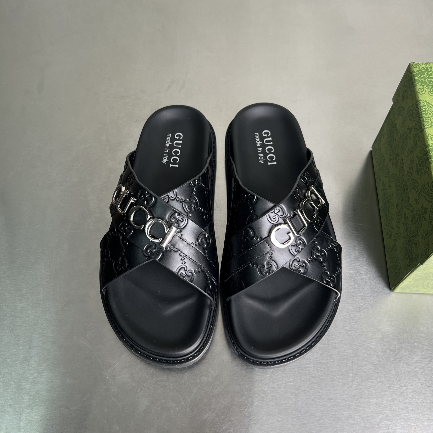 Gucci Double G Embossed Cross Strap Platform Sandals, Black Leather 7 i1745357238269 112 0 5