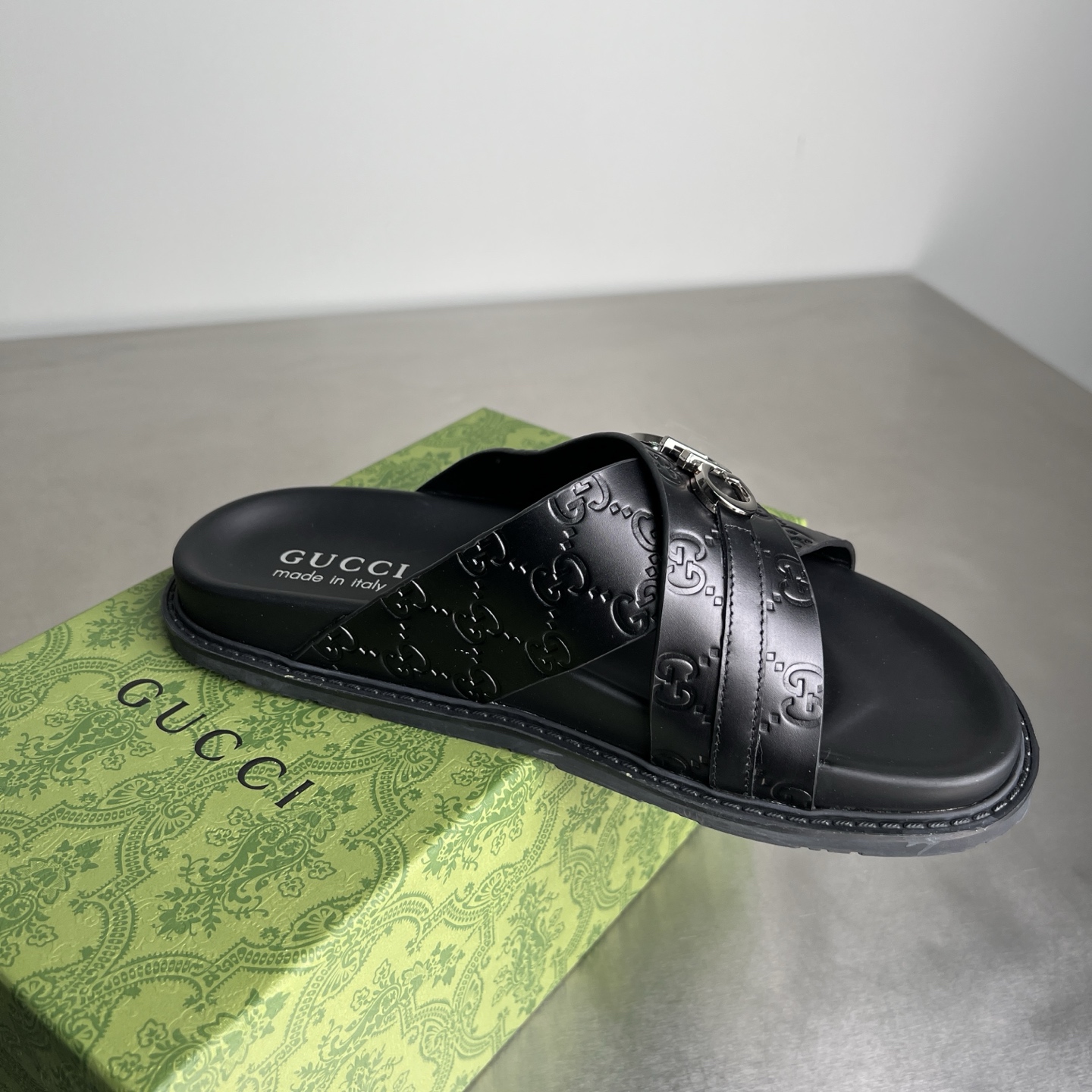 Gucci Double G Embossed Cross Strap Platform Sandals, Black Leather 4 i1745357238329 6423 0 2
