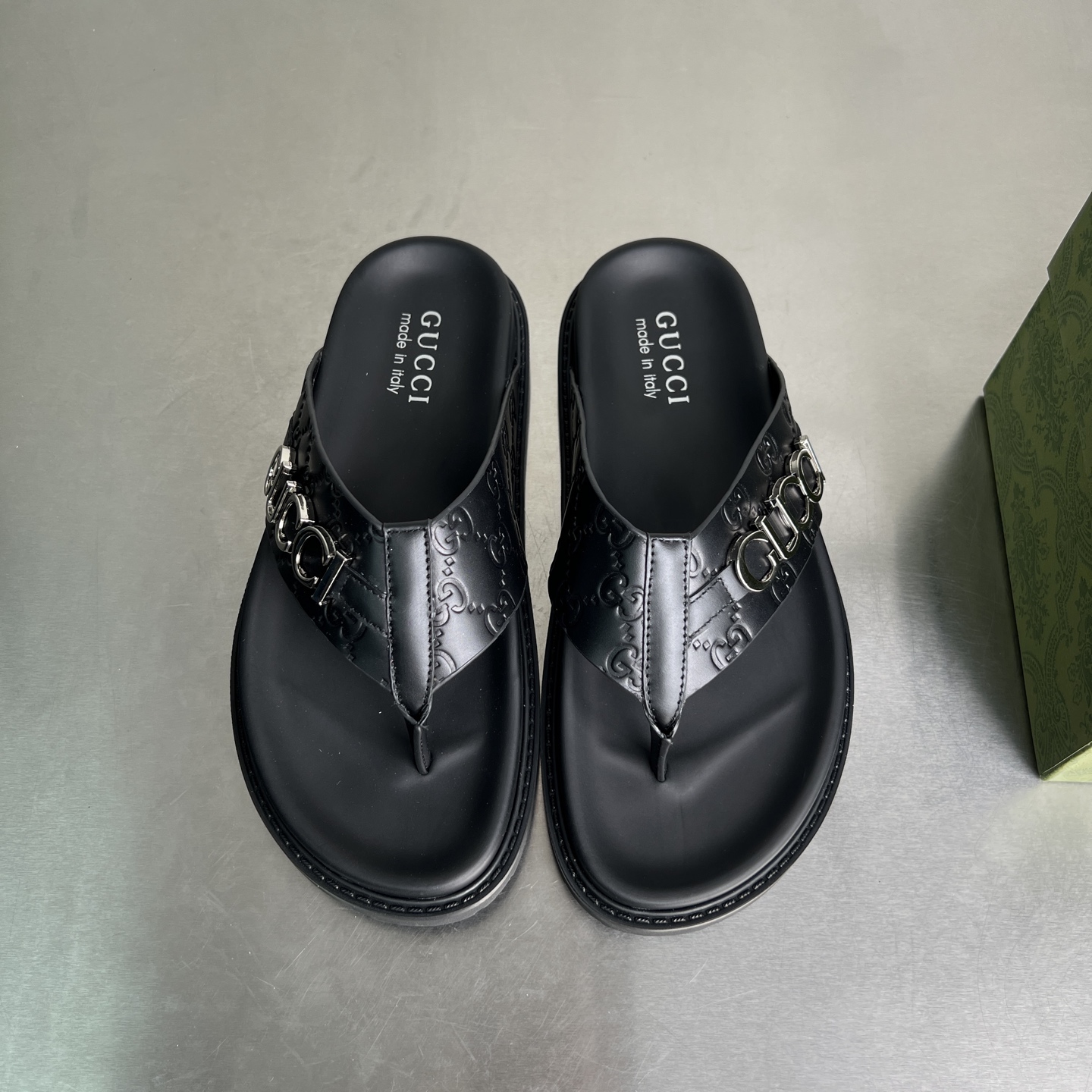 Gucci Men's Double G Embossed Leather Thong Sandals, Black 7 i1745357335076 893 0 5
