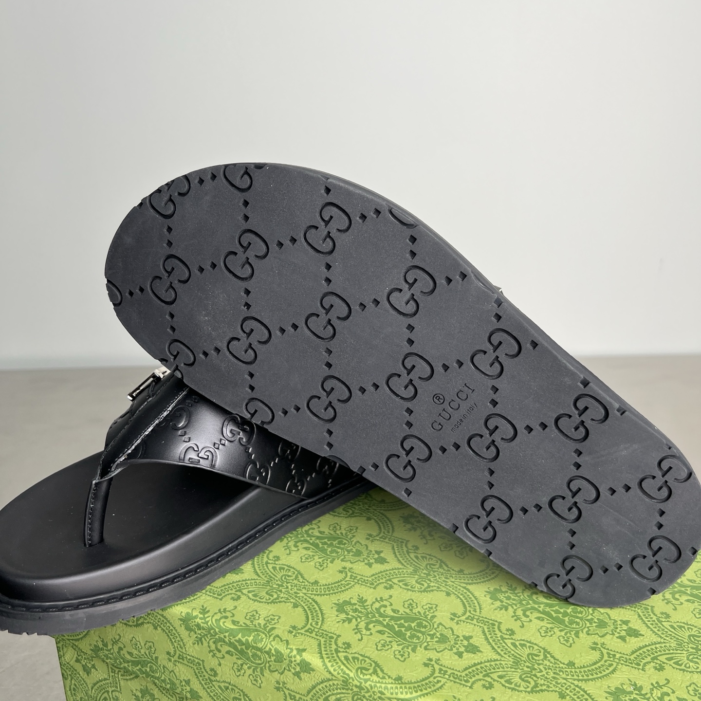 Gucci Men's Double G Embossed Leather Thong Sandals, Black 10 i1745357336424 1029 0 8