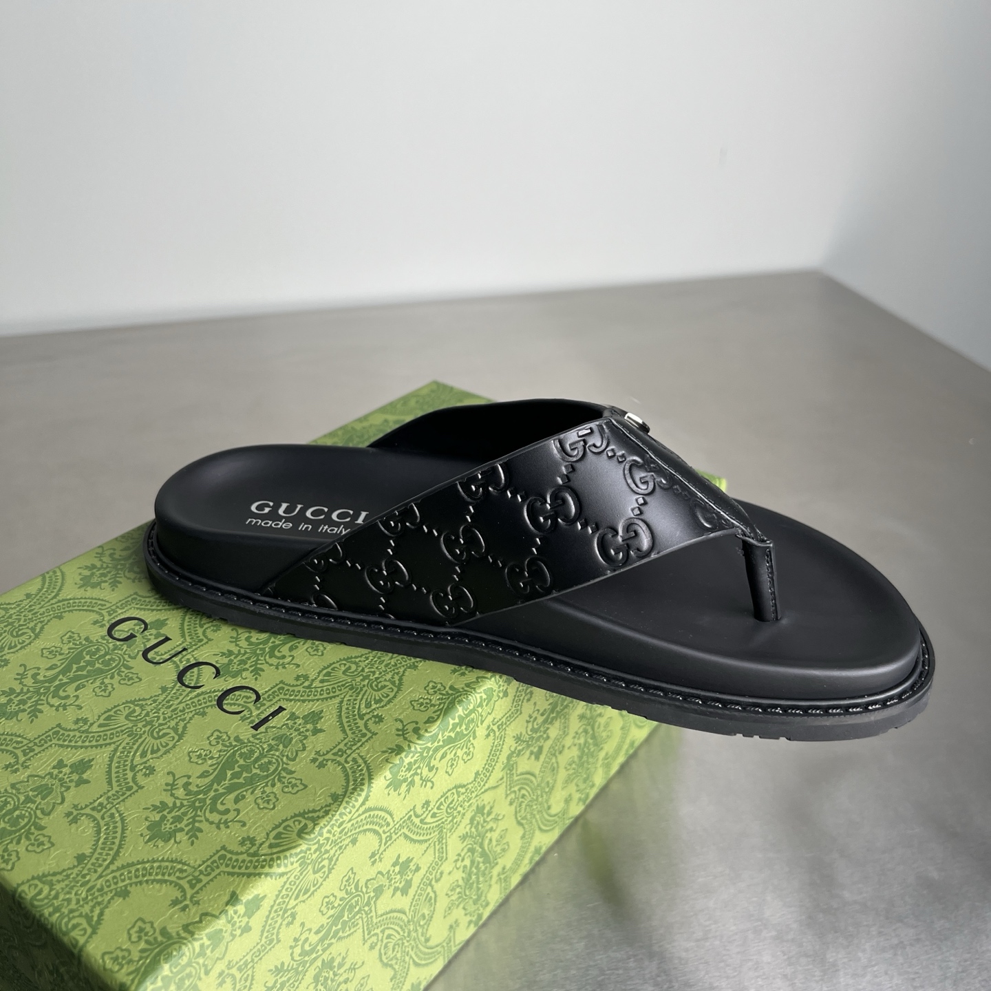 Gucci Men's Double G Embossed Leather Thong Sandals, Black 4 i1745357336546 4021 0 2