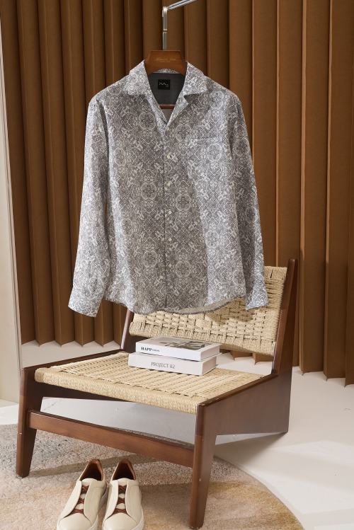 ZILLIMARK Camisa de Lino con Cuello Cubano y Estampado Floral para Hombre 1 ZILLIMARK Camisa de Lino con Cuello Cubano y Estampado Floral para Hombre