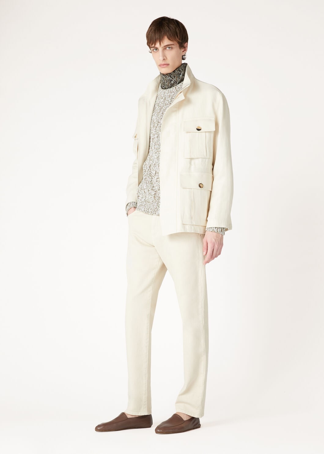 【Loro Piana经典格纹内里！甄选优质亚麻纤维面料立领设计四口袋工装款外套】男士复古工装风，解锁文