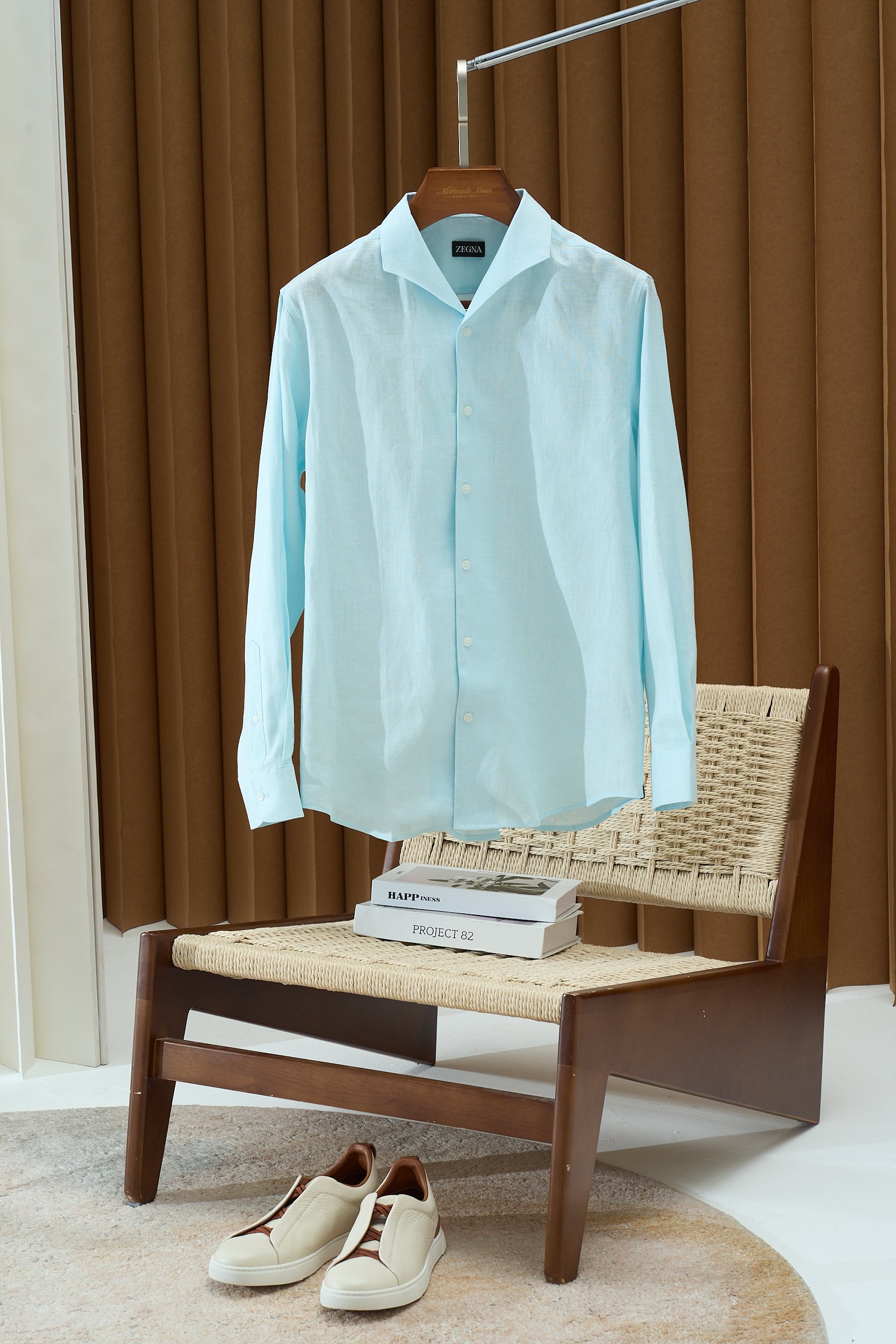 【“一件会呼吸的衬衫—以天然亚麻为肌底，从商务到休闲，赋予全天候舒适与品位。】环保染色工艺，减少化学残留