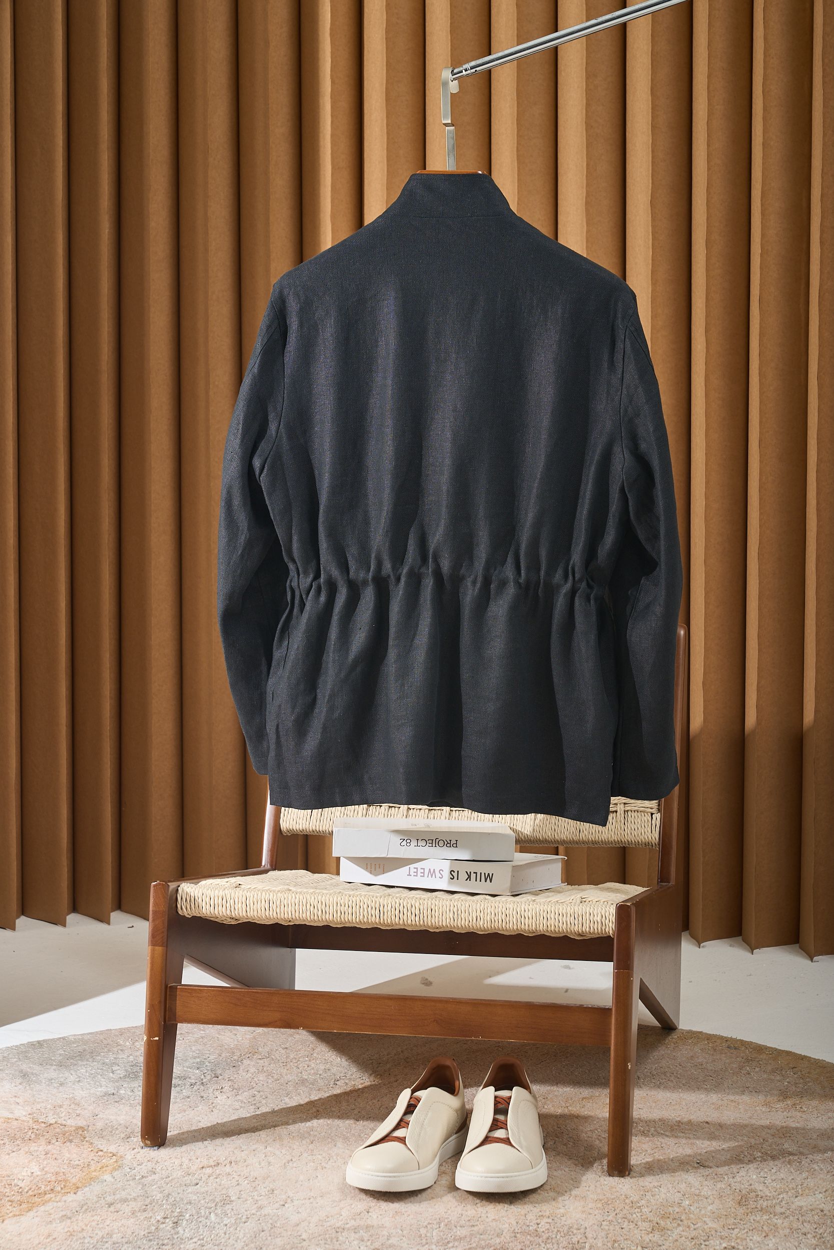 【Loro Piana经典格纹内里！甄选优质亚麻纤维面料立领设计四口袋工装款外套】男士复古工装风，解锁文