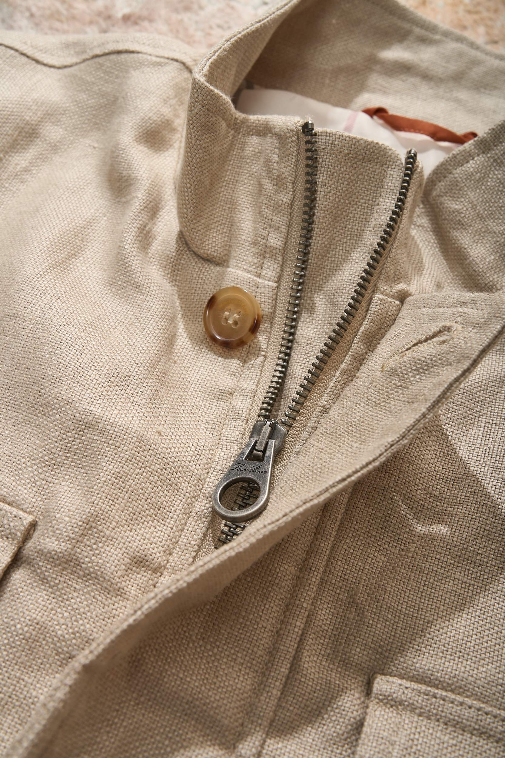 【Loro Piana经典格纹内里！甄选优质亚麻纤维面料立领设计四口袋工装款外套】男士复古工装风，解锁文