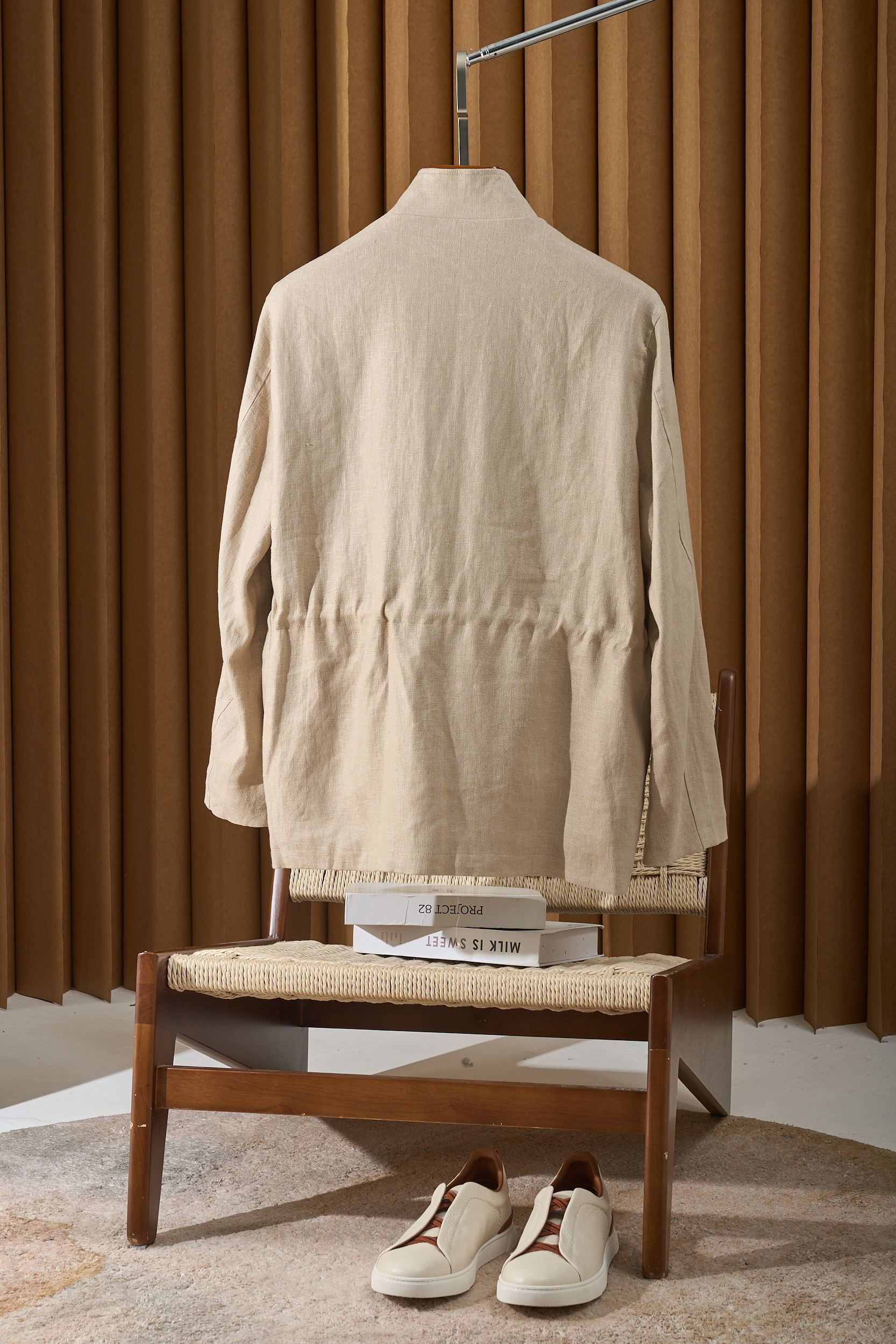 【Loro Piana经典格纹内里！甄选优质亚麻纤维面料立领设计四口袋工装款外套】男士复古工装风，解锁文