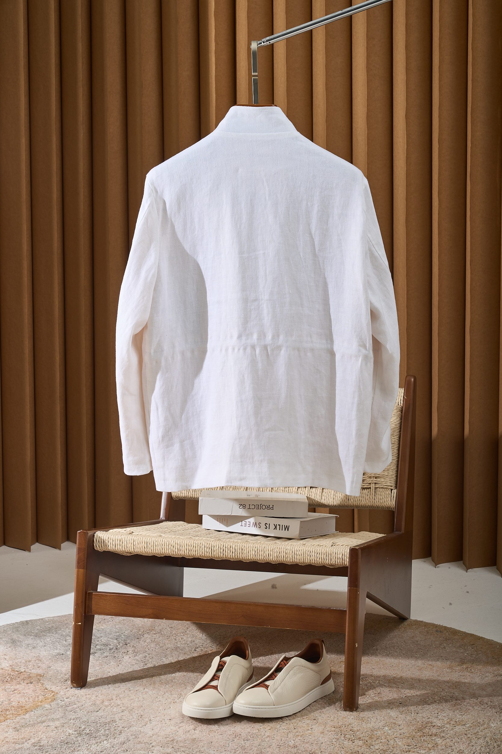 【Loro Piana经典格纹内里！甄选优质亚麻纤维面料立领设计四口袋工装款外套】男士复古工装风，解锁文