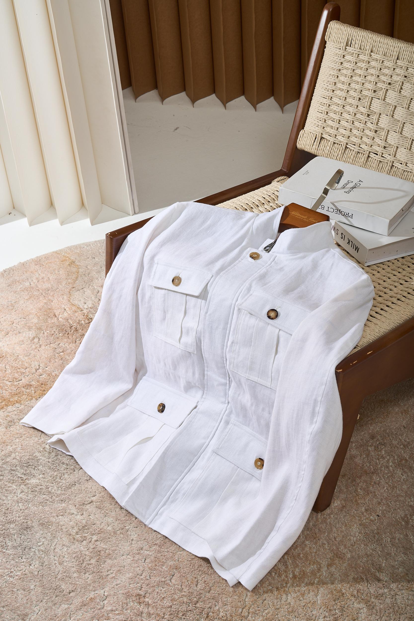 【Loro Piana经典格纹内里！甄选优质亚麻纤维面料立领设计四口袋工装款外套】男士复古工装风，解锁文