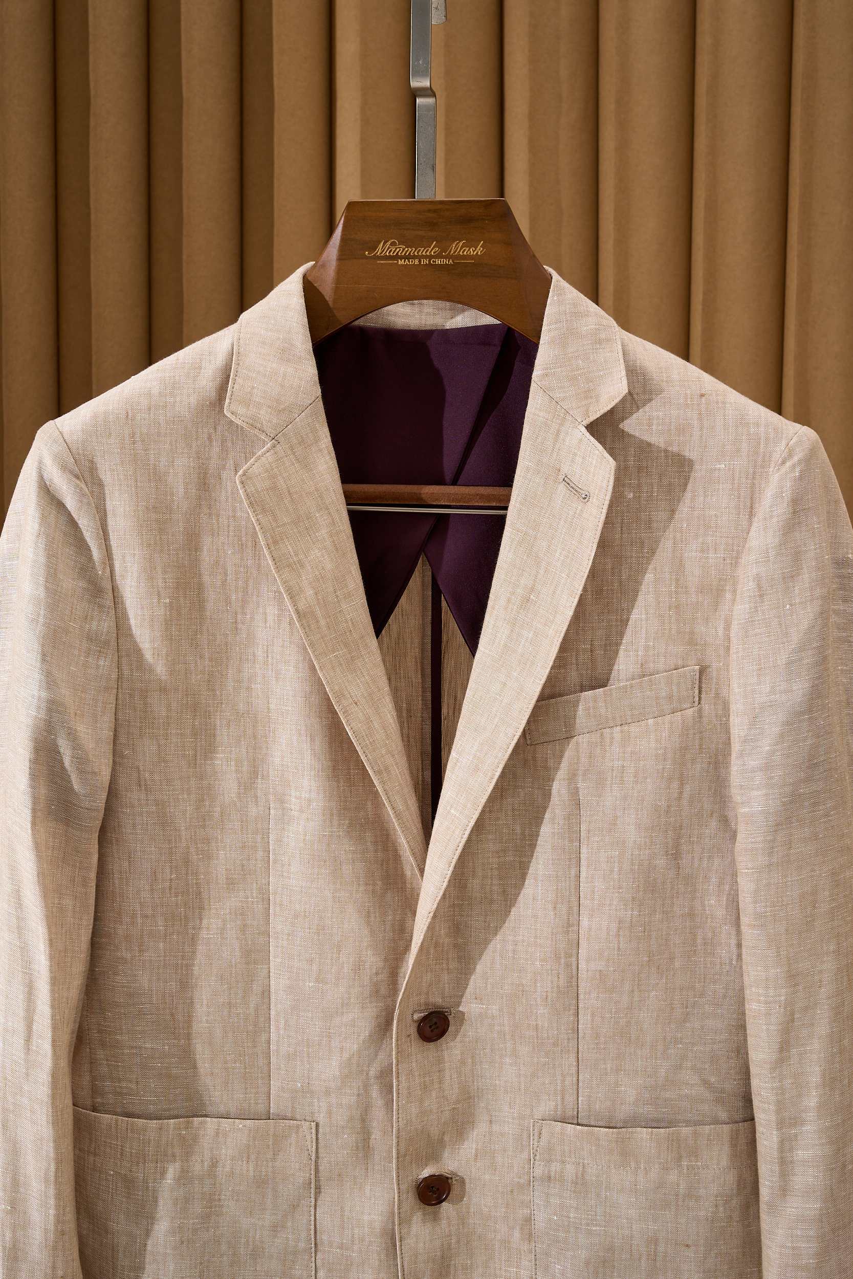 【“麻王”之称顶奢solbiati30支138克进口亚麻面料复古老钱风款式平驳领两粒扣斜插衬单西装】顶奢