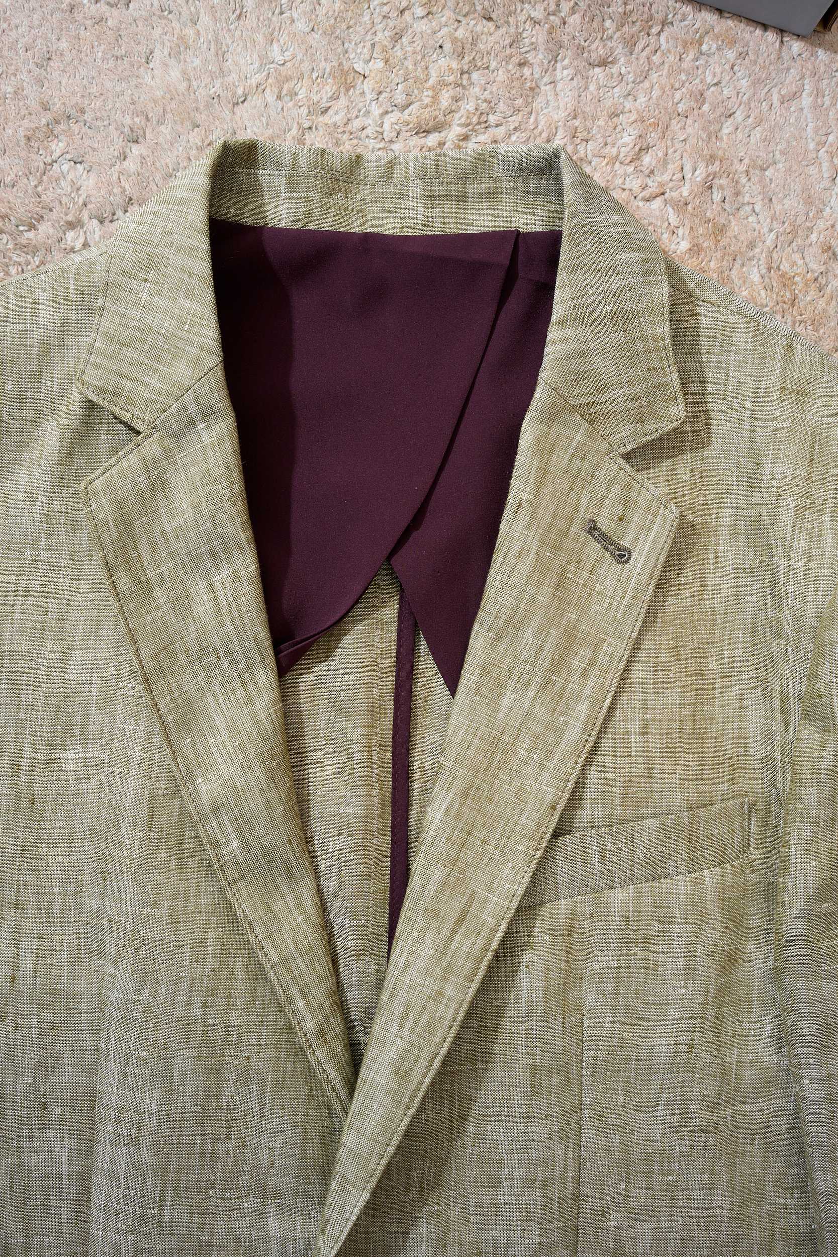 【“麻王”之称顶奢solbiati30支138克进口亚麻面料复古老钱风款式平驳领两粒扣斜插衬单西装】顶奢