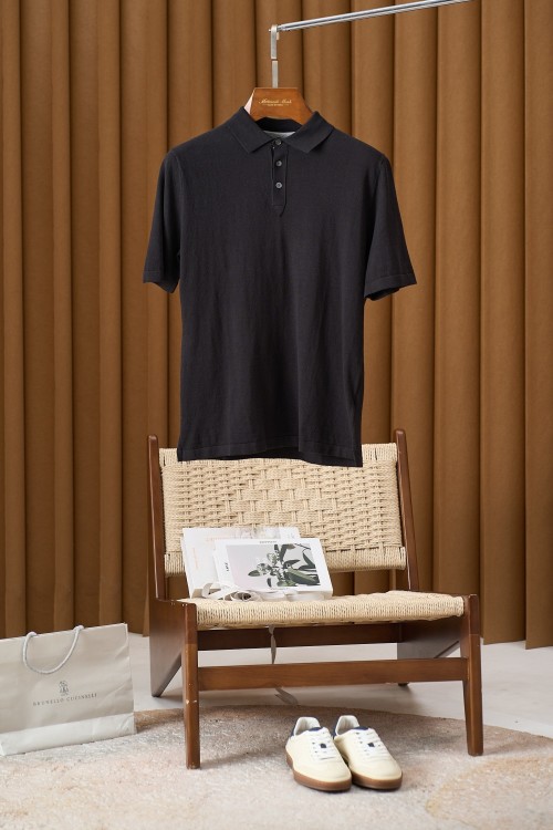 Brunello Cucinelli Men's Knit Polo Shirt - Soft Cotton-Linen Blend