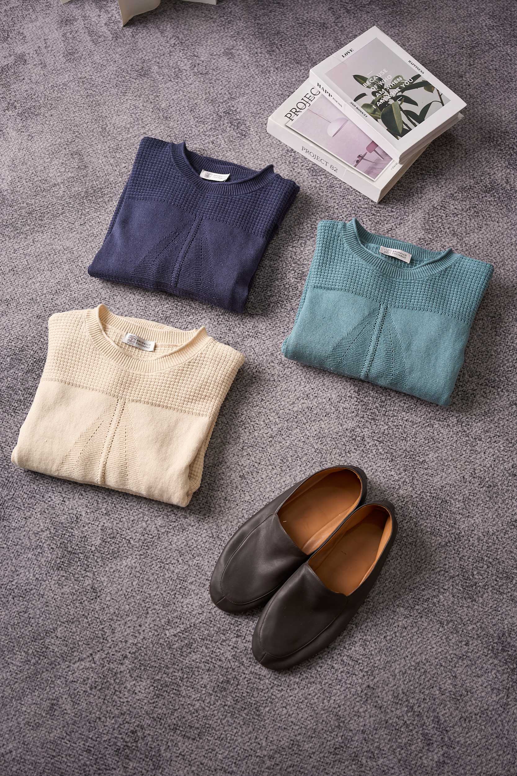 【航海的灵感优雅独特华夫格卷边圆领设计77%亚麻23%棉色织纱线长袖针织衫】男士航海风华夫格长袖针织衫：