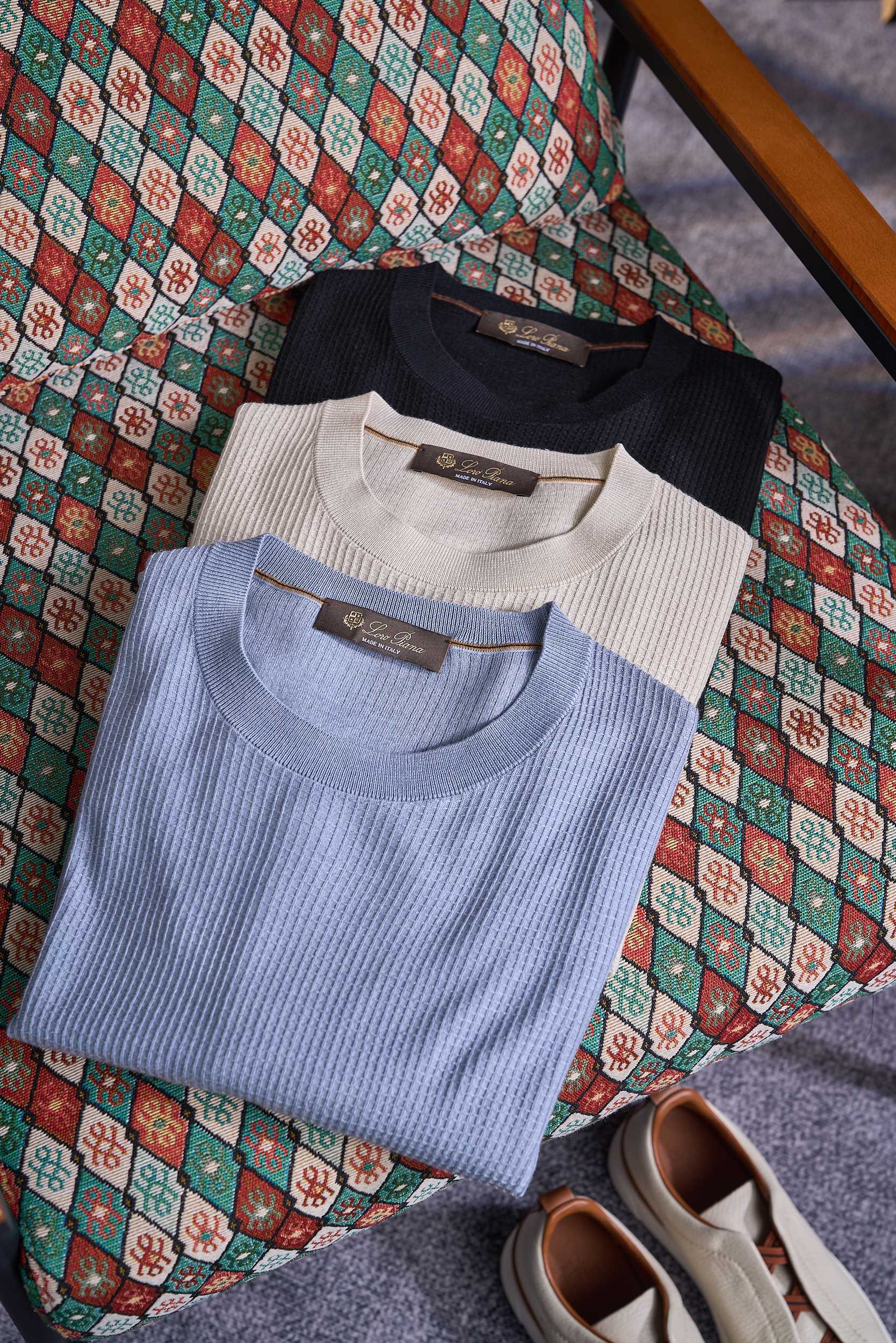 【可内搭外穿的针织衫！含羊毛桑蚕丝混纺纱线穿着舒适柔软立体华夫格针织圆领羊毛衫】男士圆领华夫格羊毛衫：一