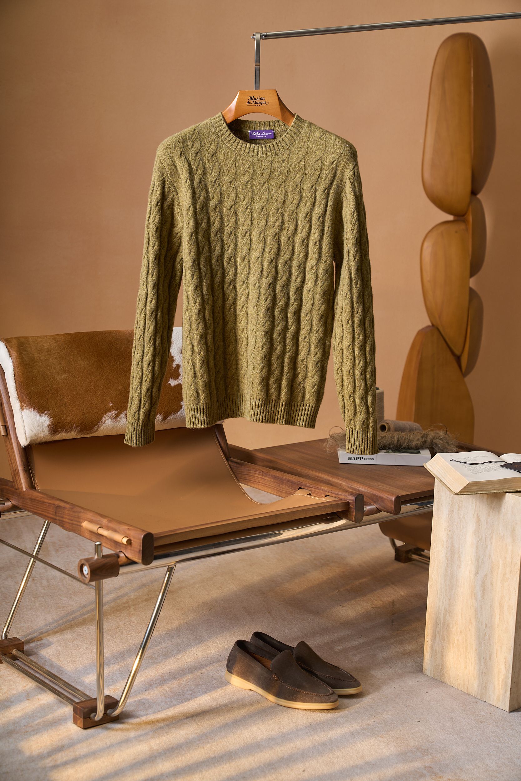 Loro Piana Olive Cable Knit Sweater