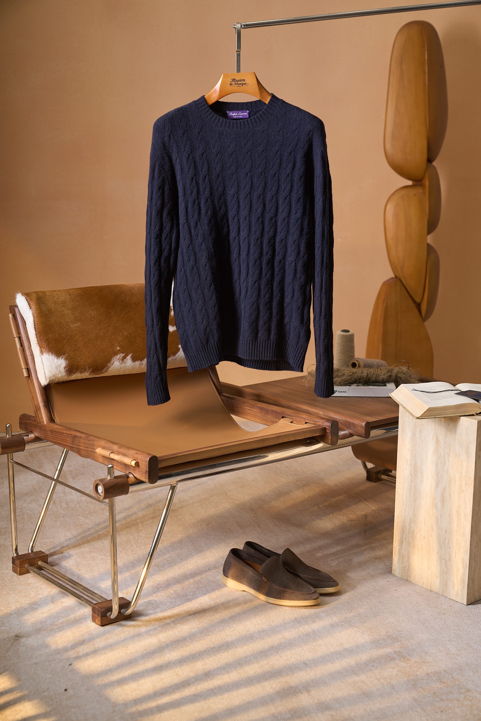 Loro Piana Navy Cable Knit Sweater