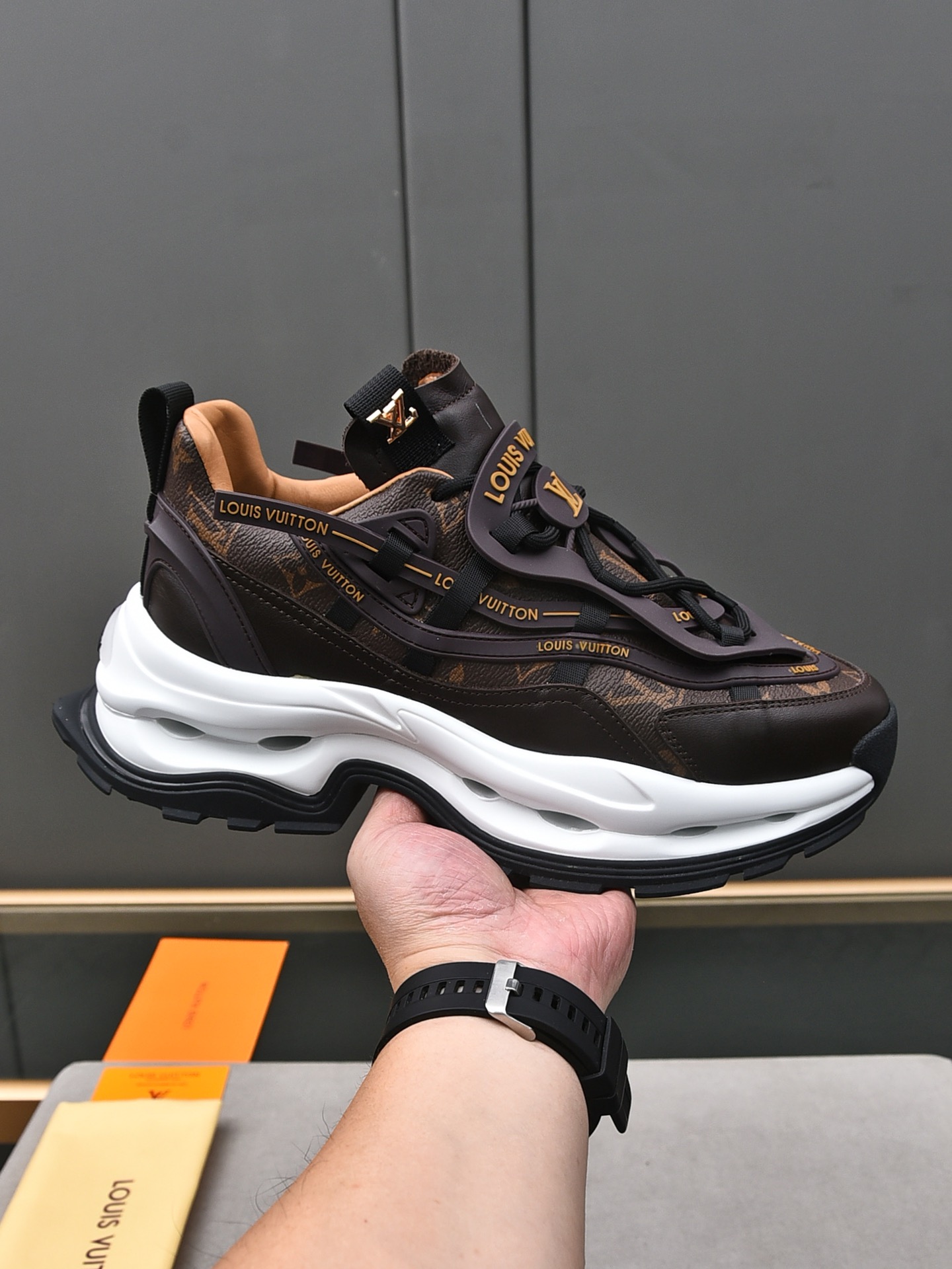 Louis Vuitton Brown Leather Run Away Sneakers Fashion Show, Size 39-44