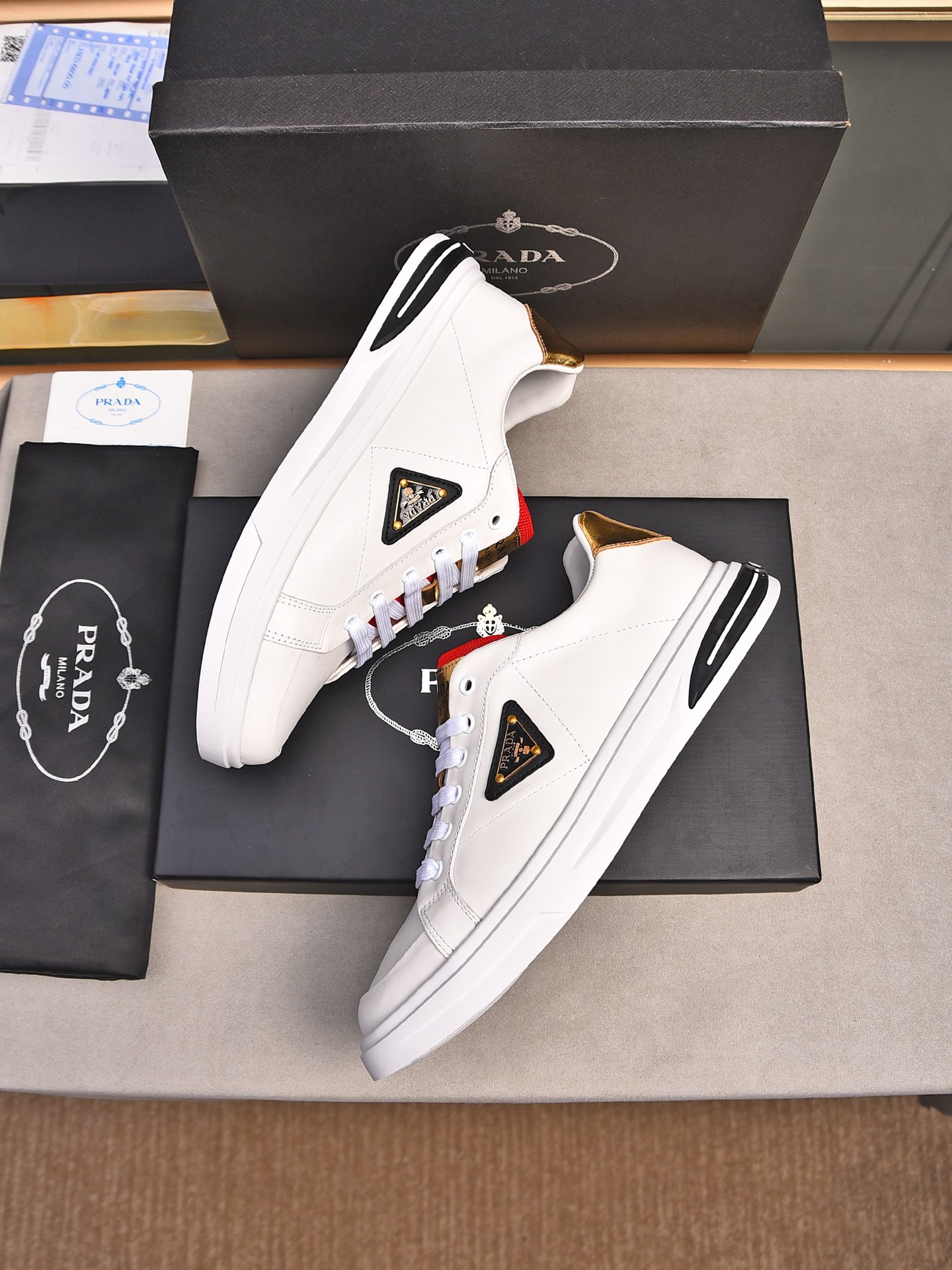 Prada Men's Leather Casual Sneakers Low-Top Fashion White Size 38-44 9 i1716456456 6880 7