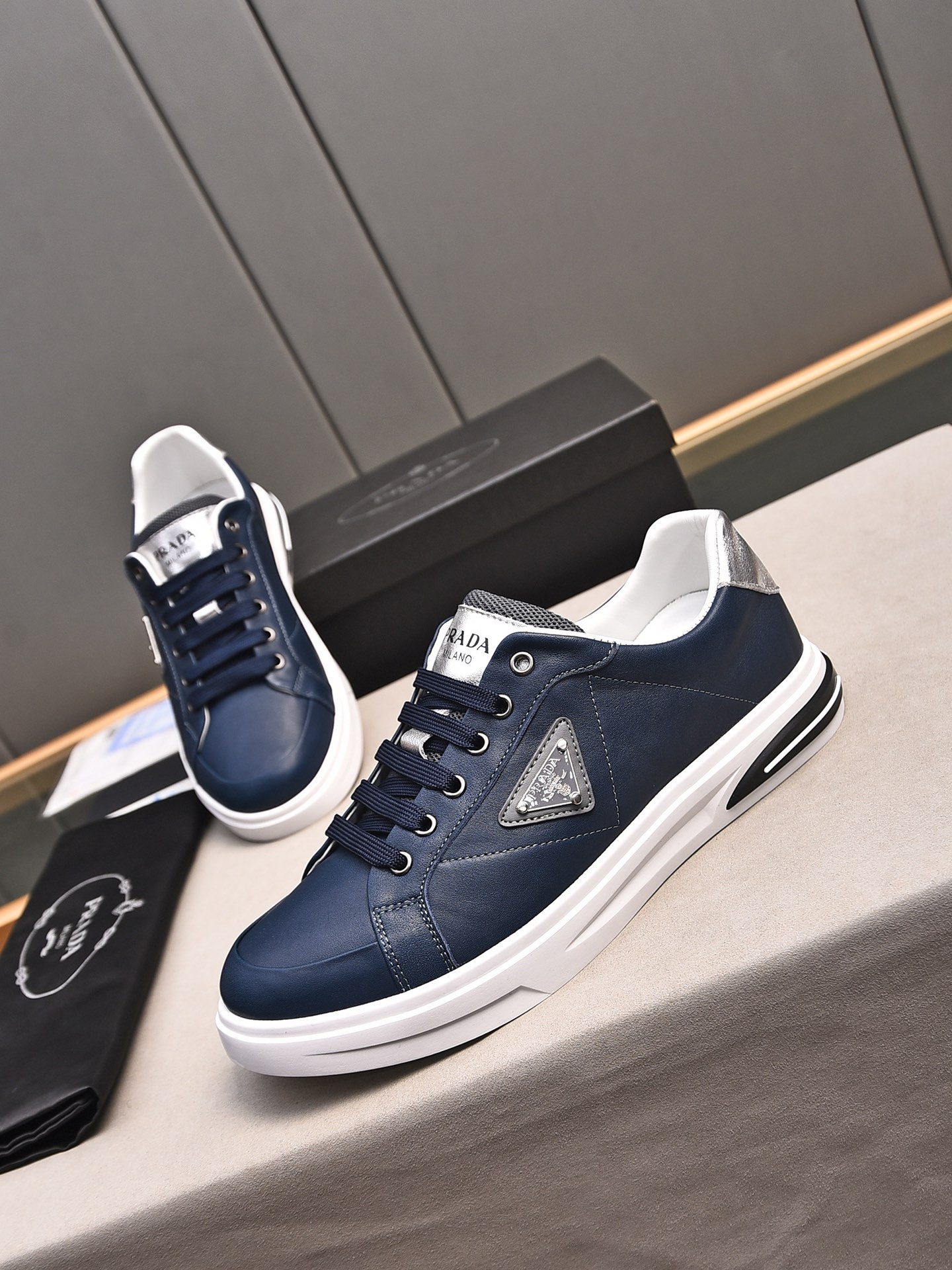 Prada Leather Sneakers - Men's Fashion Casual Shoes, Blue, Size 38-44 8 i1716456472 322 7