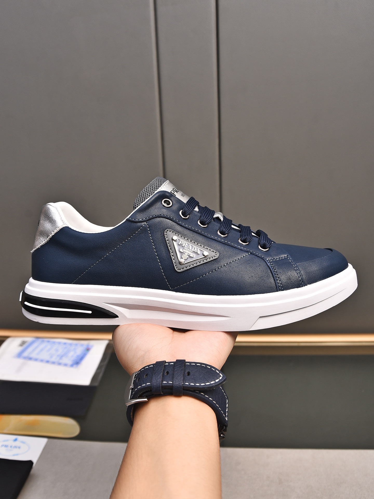 Prada Leather Sneakers - Men's Fashion Casual Shoes, Blue, Size 38-44 2 i1716456472 4147 0