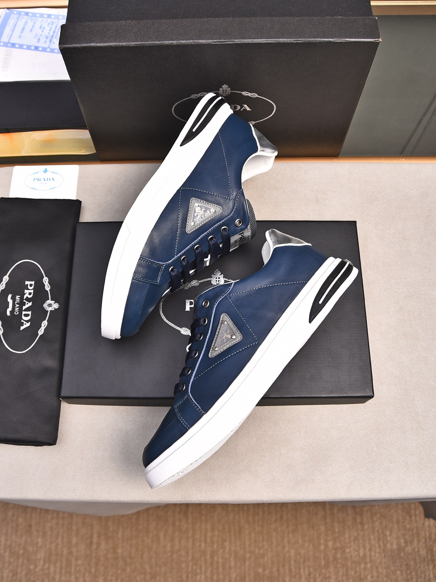 Prada Leather Sneakers - Men's Fashion Casual Shoes, Blue, Size 38-44 9 i1716456472 7952 1