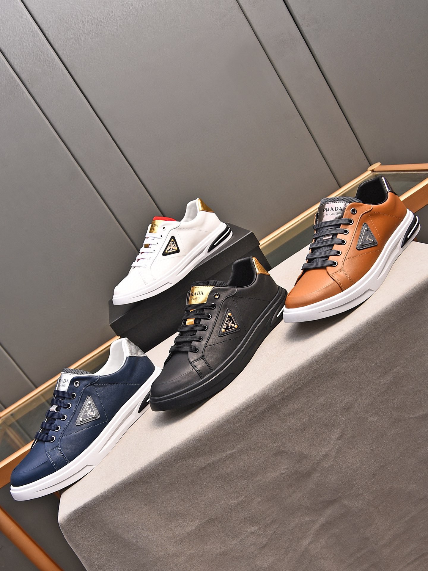 Prada Leather Sneakers - Men's Fashion Casual Shoes, Blue, Size 38-44 10 i1716456690 8300 0
