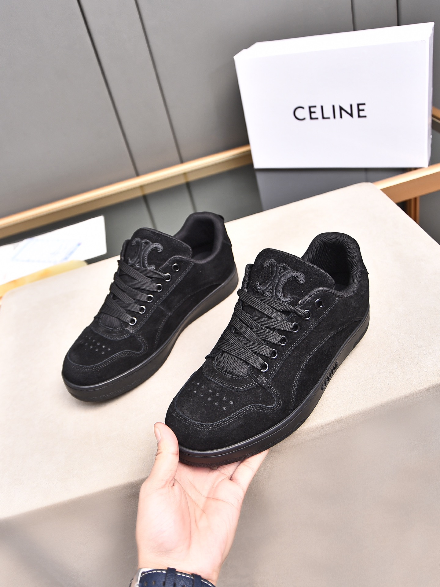 CELINE 2025 Early Spring Black Suede Leather Low-Top Sneakers 3 i1733069845 4016 4