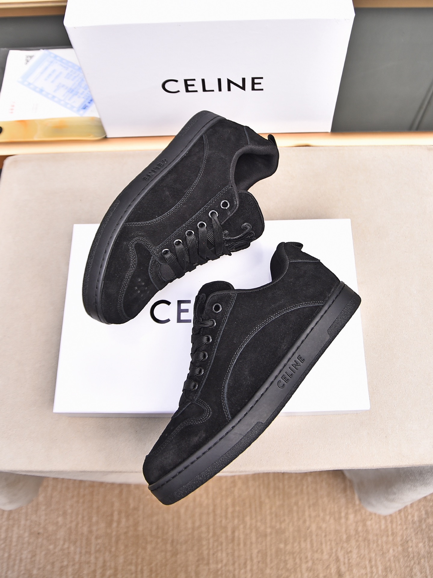 CELINE 2025 Early Spring Black Suede Leather Low-Top Sneakers 9 i1733069845 9420 5