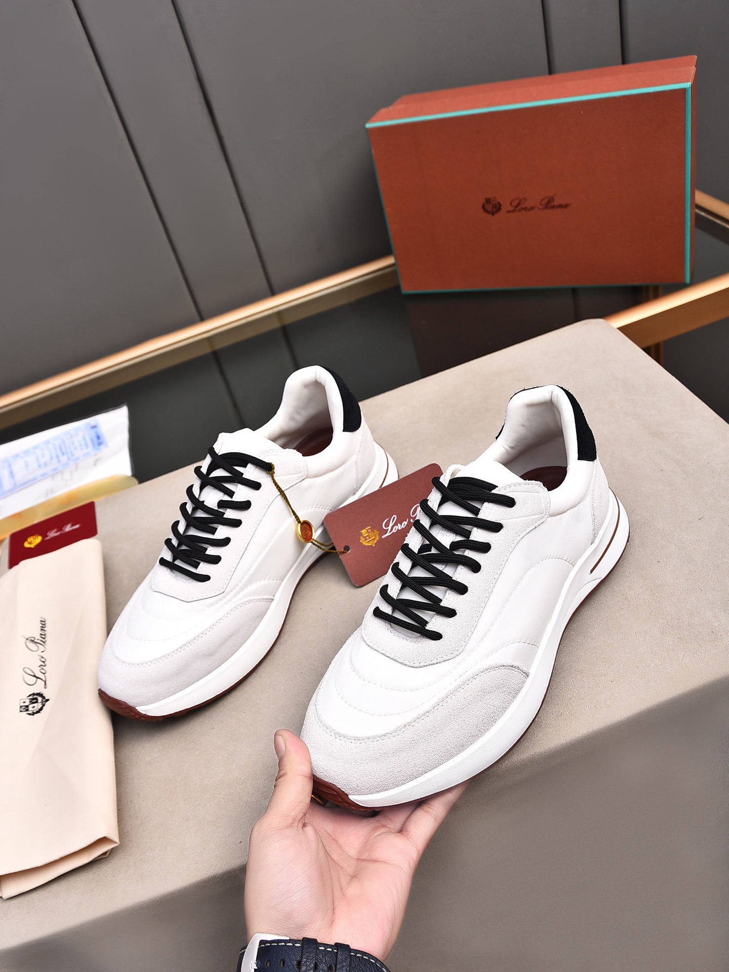 Loro Piana White Leather and Suede Men's Sneakers, Size 39-44 3 i1734078426 1485 6