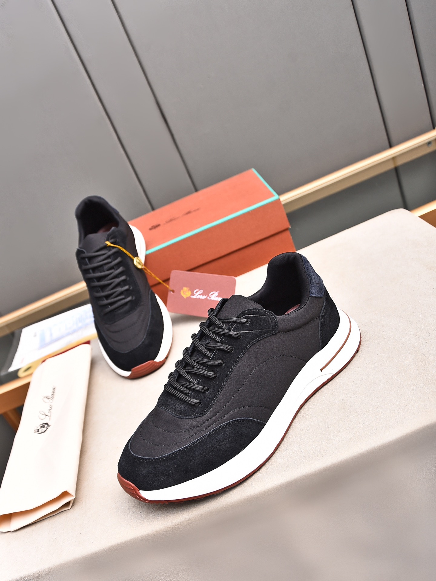 Loro Piana Men's Black Suede & Waterproof Fabric Low Top Sneakers 9 i1734078442 2898 2