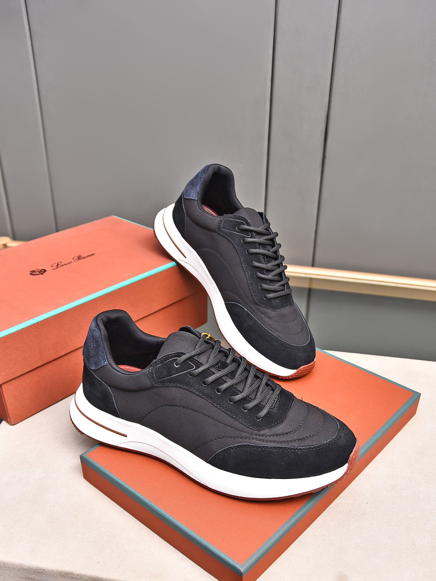 Loro Piana Men's Black Suede & Waterproof Fabric Low Top Sneakers 5 i1734078442 5080 1