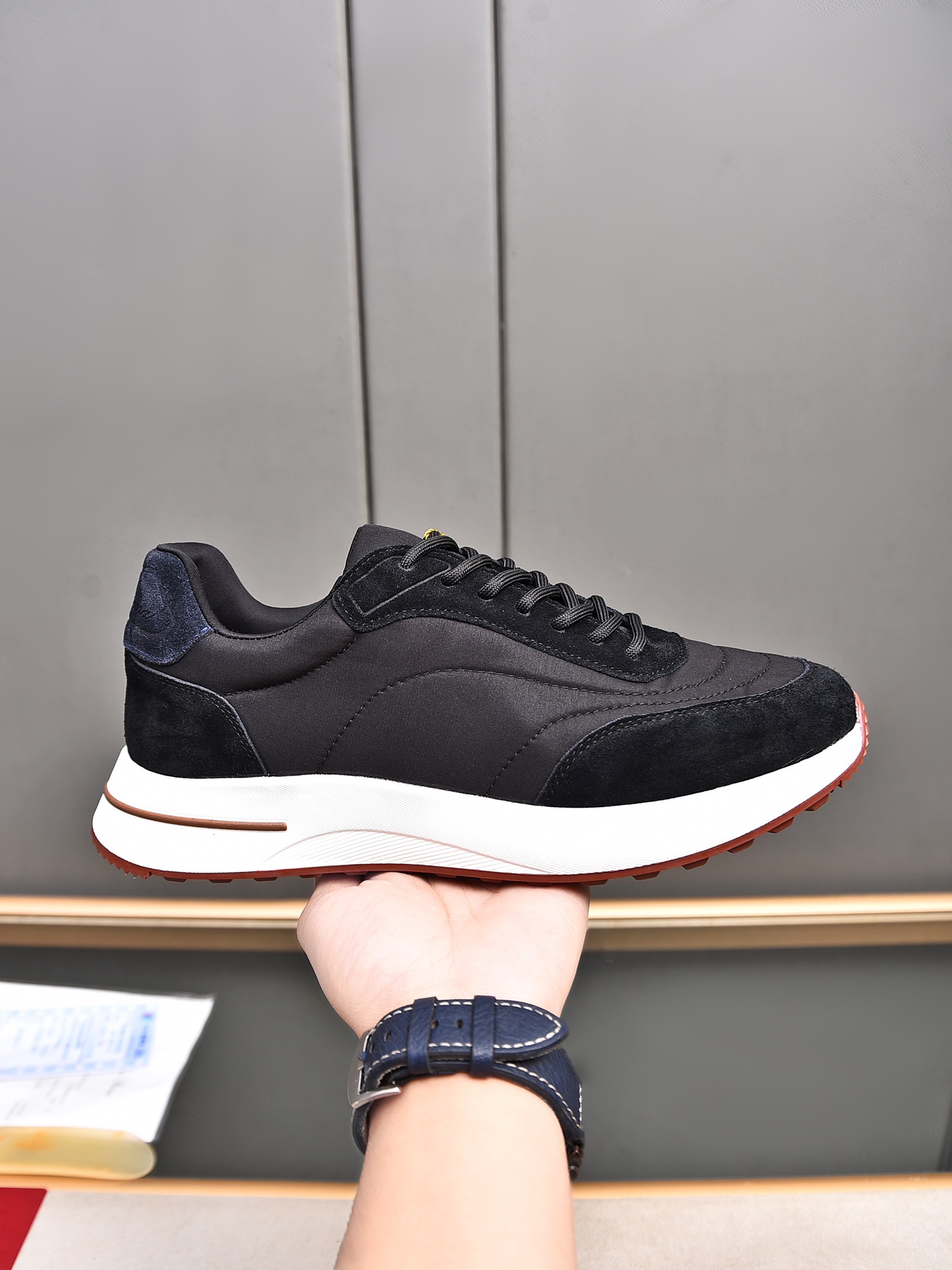 Loro Piana Men's Black Suede & Waterproof Fabric Low Top Sneakers 1 Loro Piana Men's Black Suede & Waterproof Fabric Low Top Sneakers
