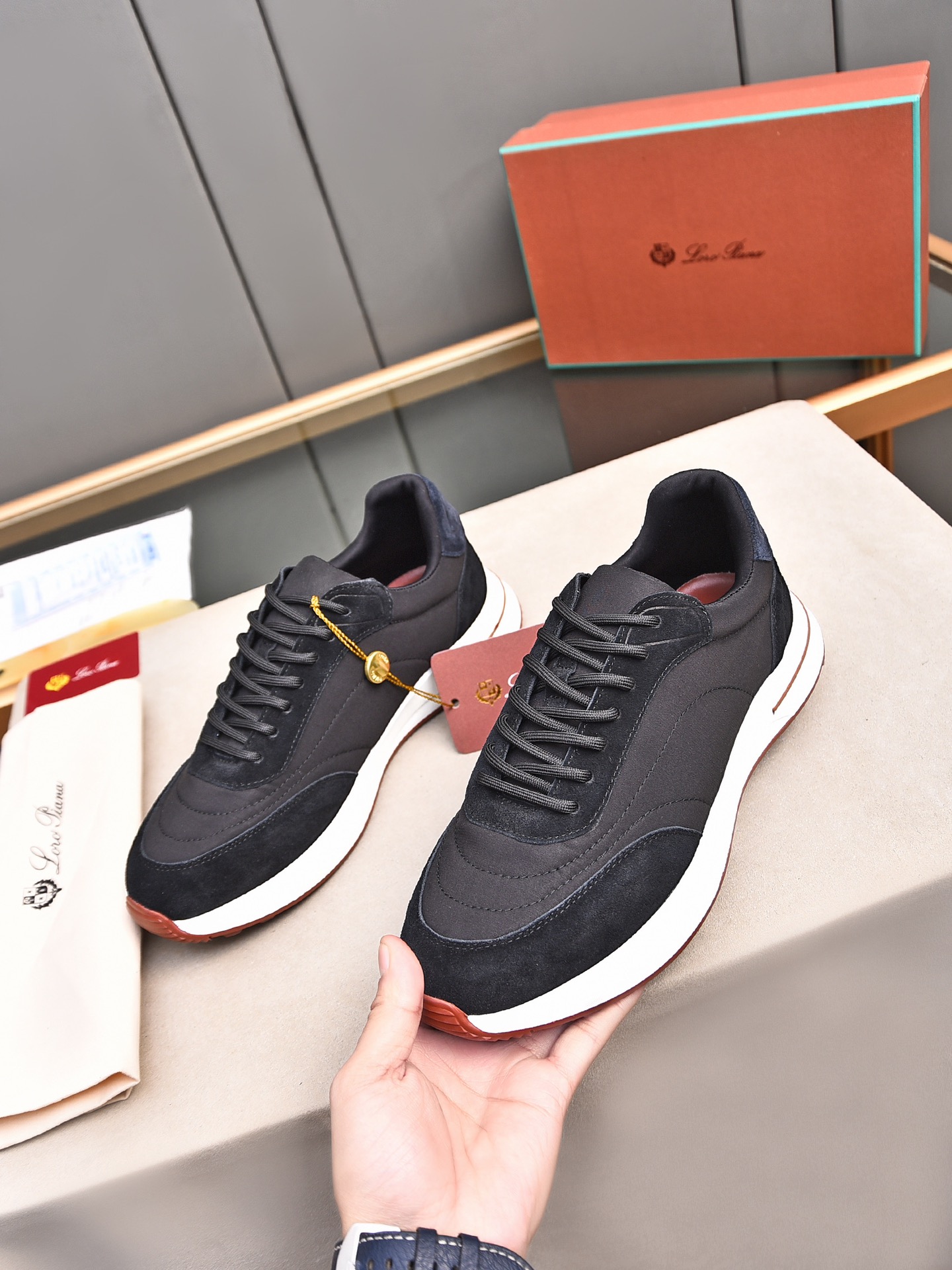 Loro Piana Men's Black Suede & Waterproof Fabric Low Top Sneakers 3 i1734078443 1888 6
