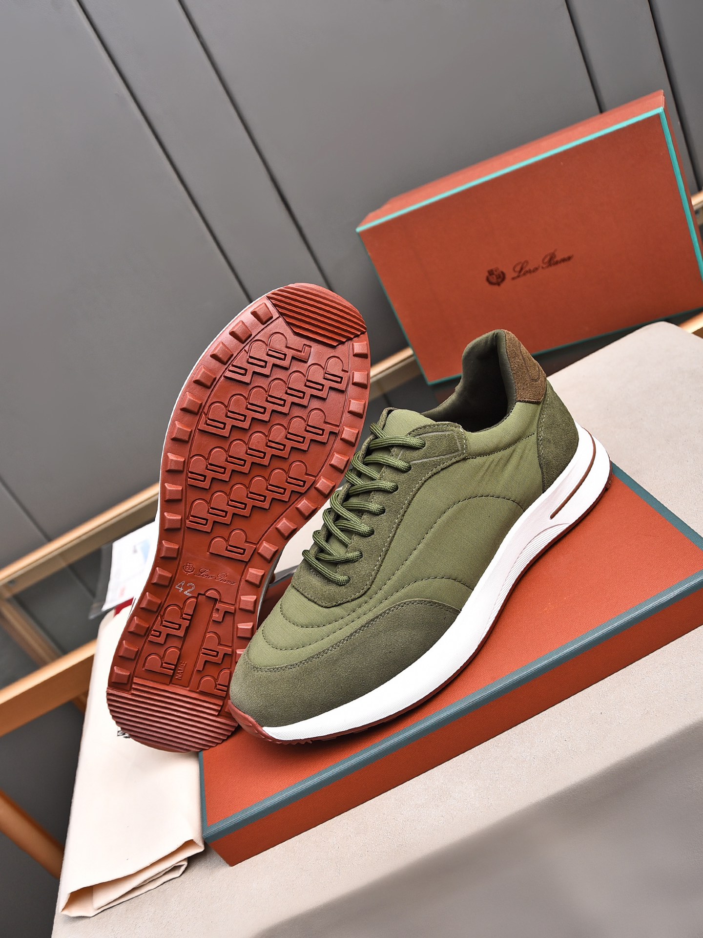 Loro Piana Men's Suede and Waterproof Fabric Sneakers - Olive Green 4 i1734078480 1337 1