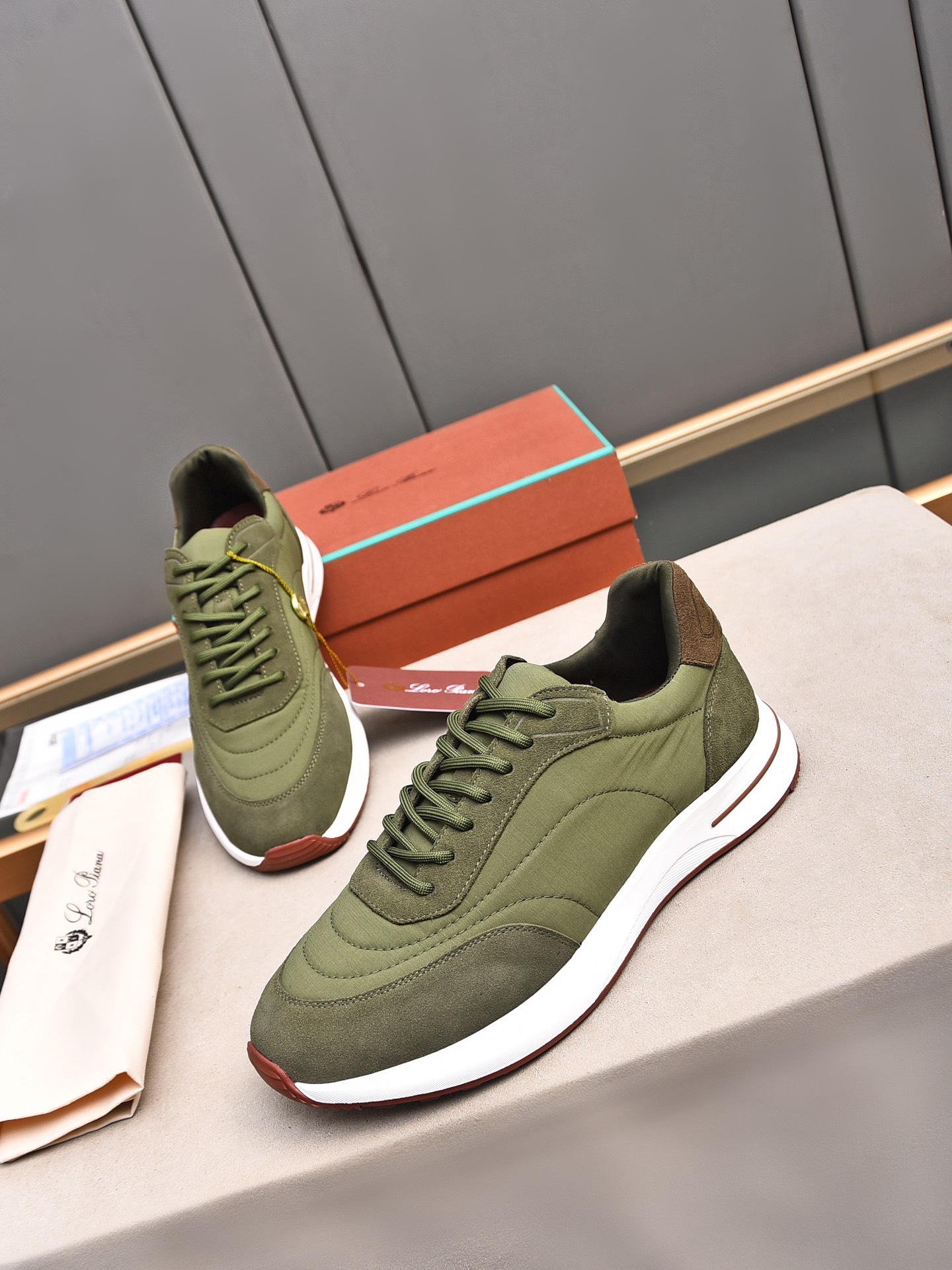 Loro Piana Men's Suede and Waterproof Fabric Sneakers - Olive Green 8 i1734078480 2295 3