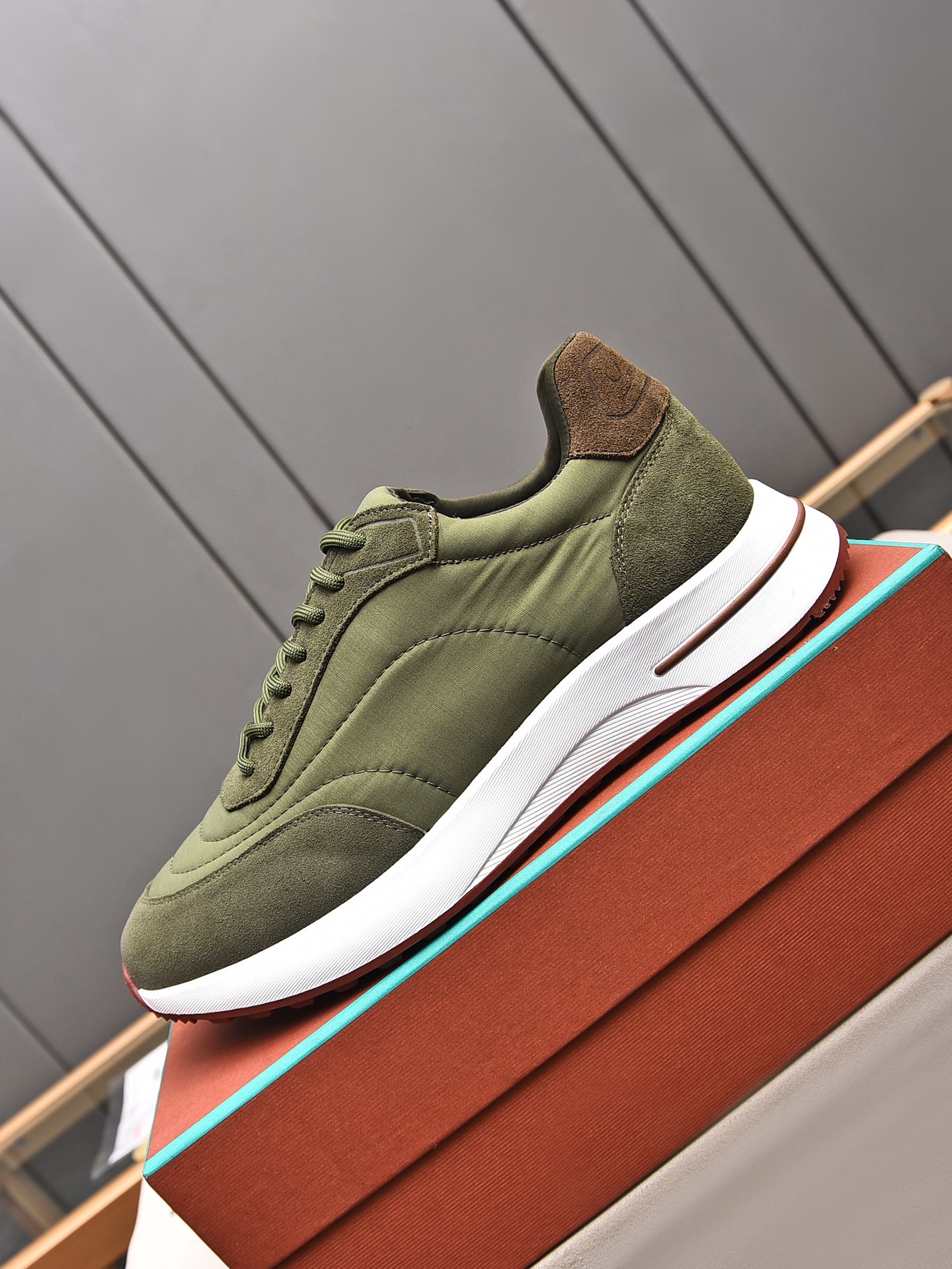 Loro Piana Men's Suede and Waterproof Fabric Sneakers - Olive Green 7 i1734078480 8502 2
