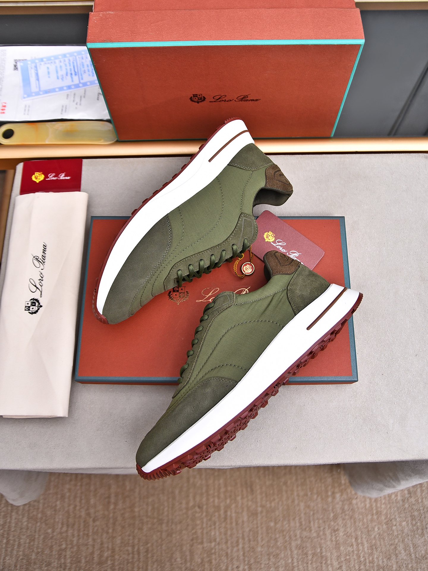 Loro Piana Men's Suede and Waterproof Fabric Sneakers - Olive Green 9 i1734078481 4112 7