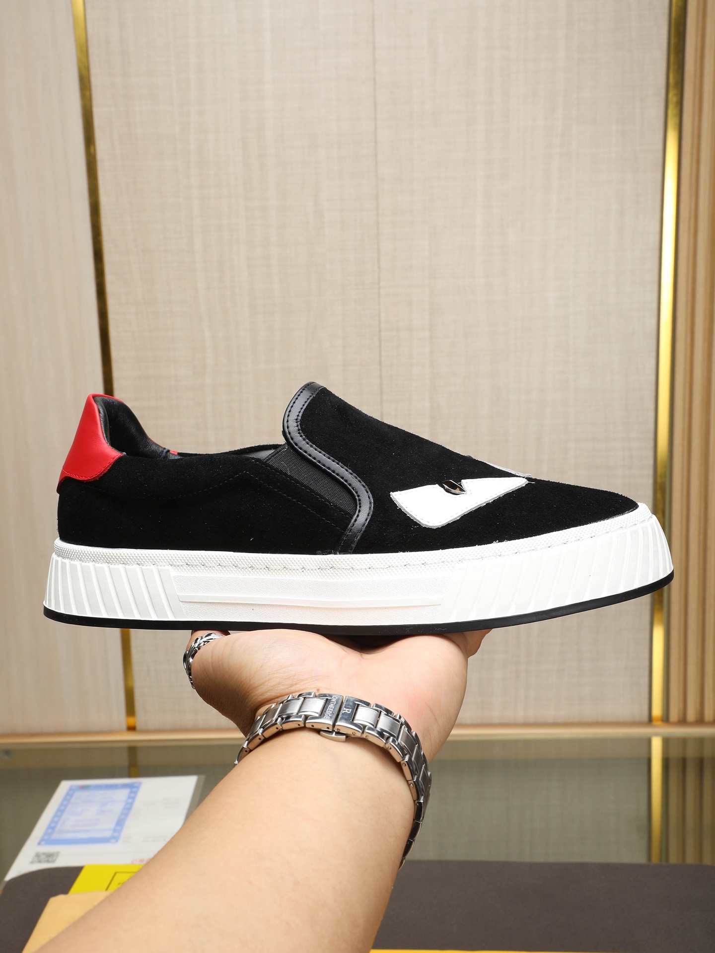 Fendi Monster Slip-On Sneakers in Italian Leather - Men's Fashion