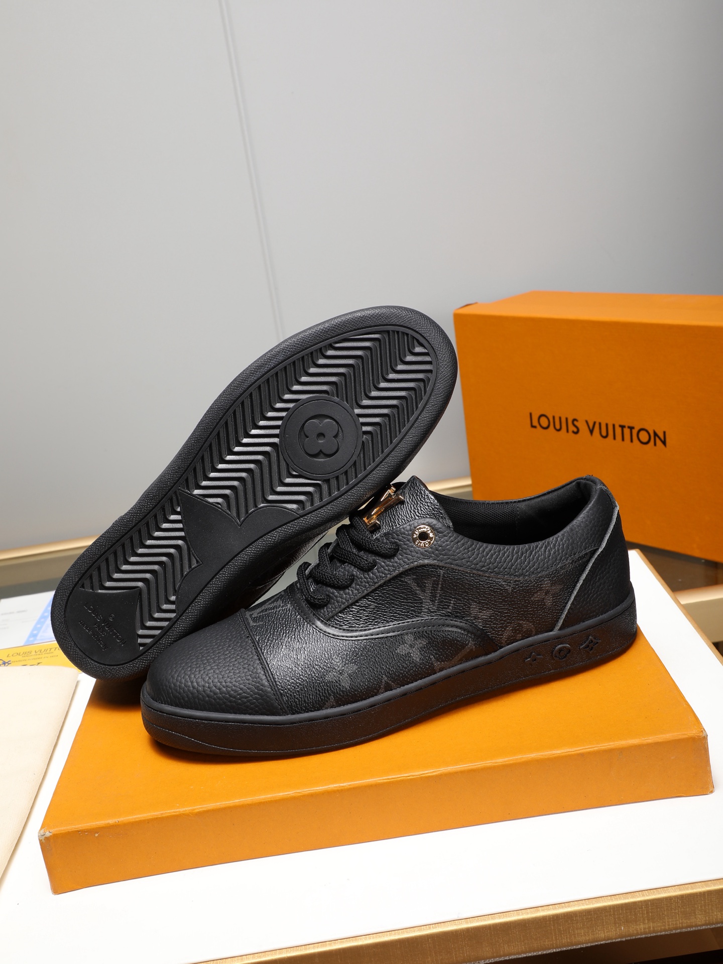 Louis Vuitton Monogram Leather Sneakers - Black, Sizes 38-44 4 i1741683433007 2434 0 2