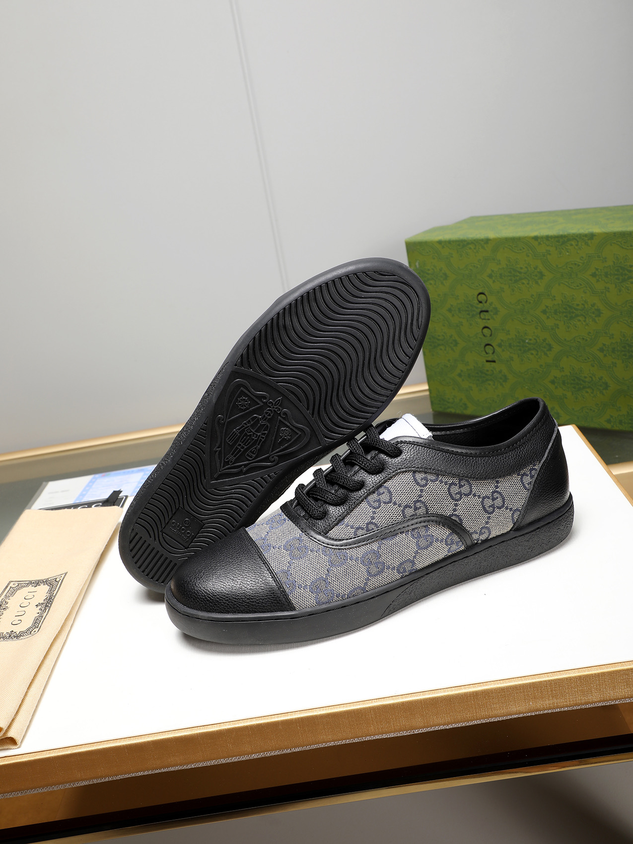 Gucci Men's Leather and Canvas Lace-Up Sneakers - Classic Design, Comfortable Fit 4 i1741683604987 1396 0 2