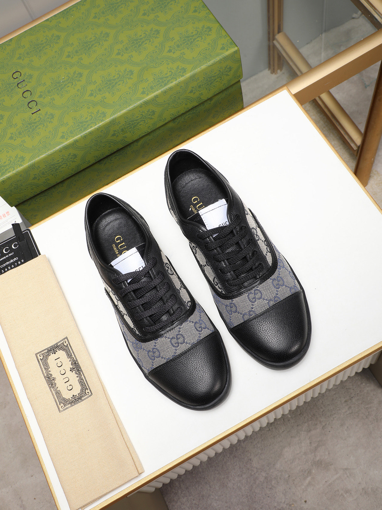 Gucci Men's Leather and Canvas Lace-Up Sneakers - Classic Design, Comfortable Fit 9 i1741683605193 9403 0 7