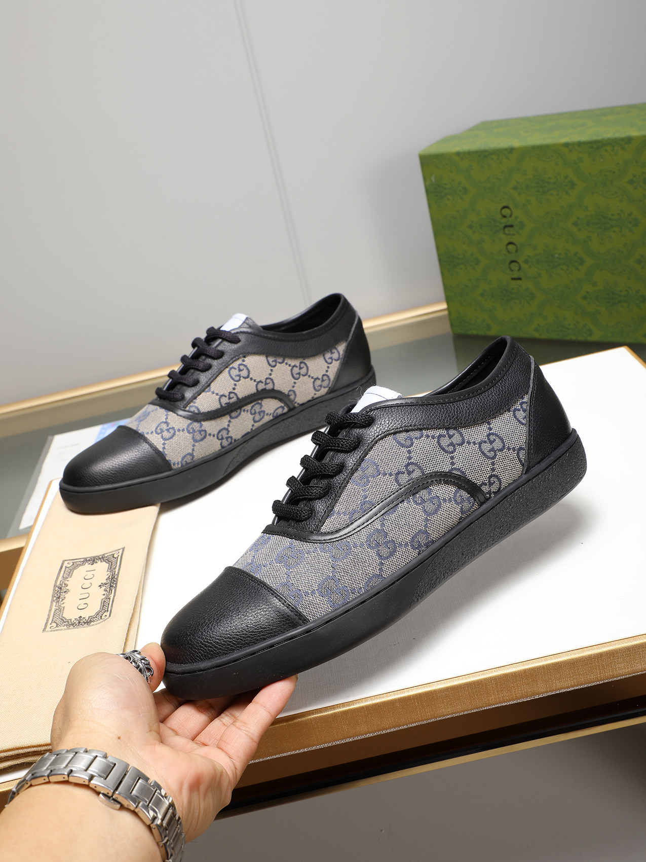 Gucci Men's Leather and Canvas Lace-Up Sneakers - Classic Design, Comfortable Fit 3 i1741683611175 4468 0 1