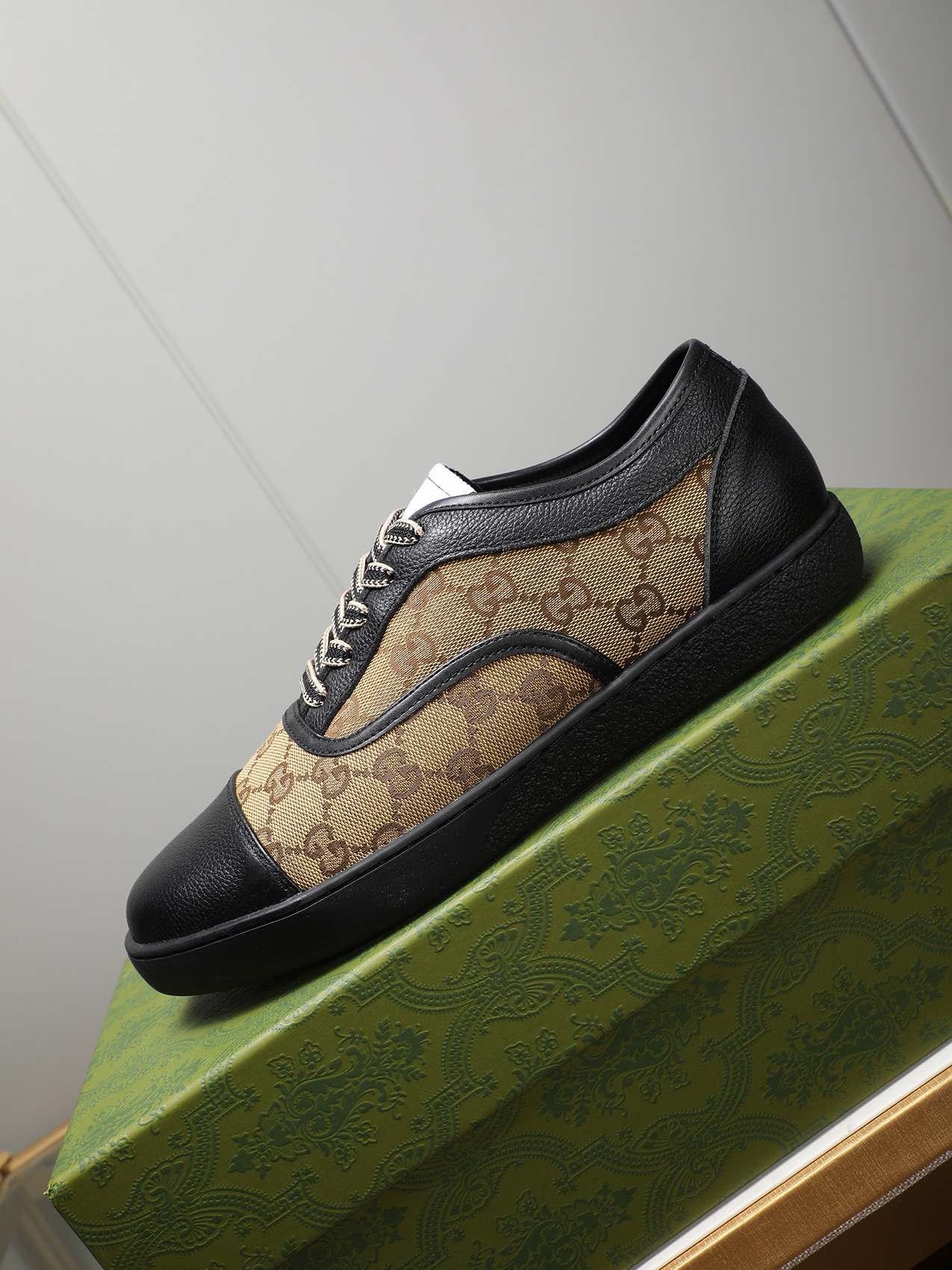 Gucci Men's Leather And Canvas Lace-Up Sneakers, Black/Brown, Size 38-44 7 i1741683629571 6115 0 5