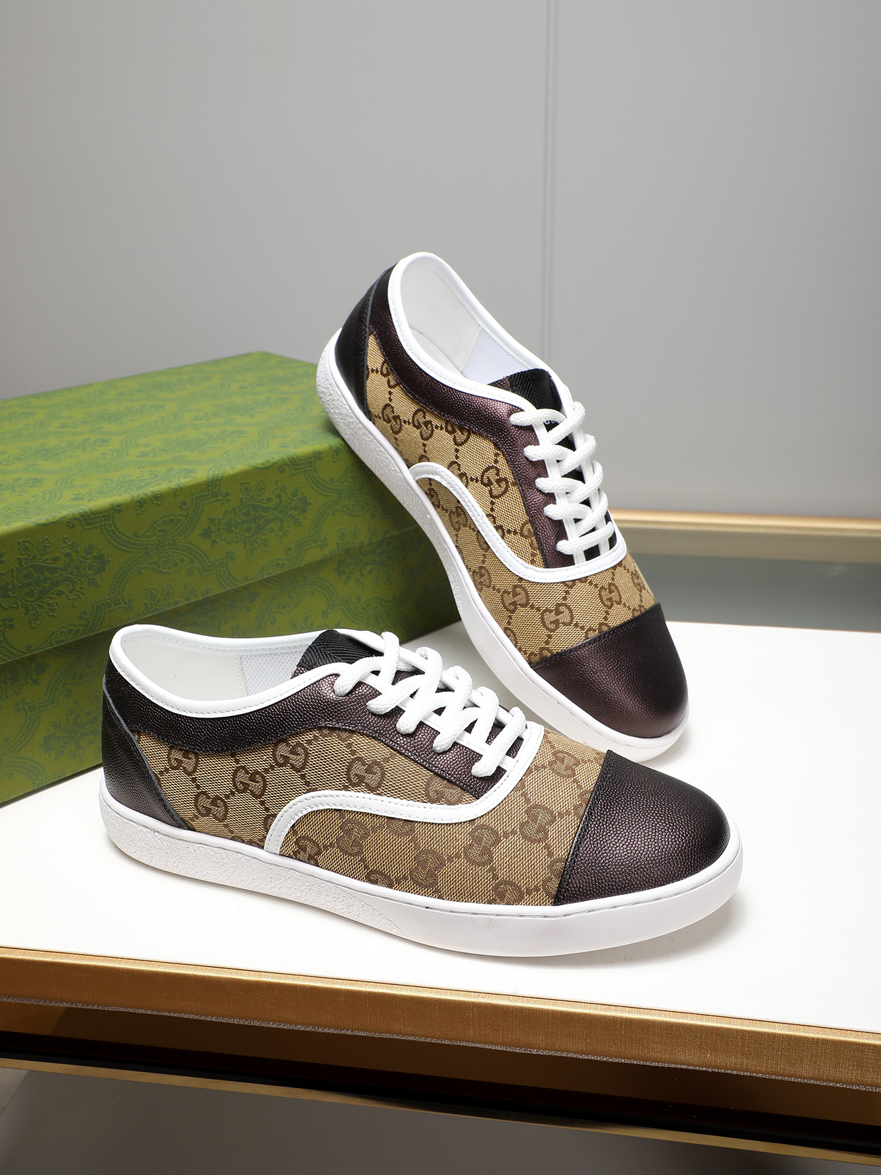 Gucci Men's Brown Leather Sneakers with GG Monogram Canvas, Sizes 38-44 5 i1741683667009 5928 0 3