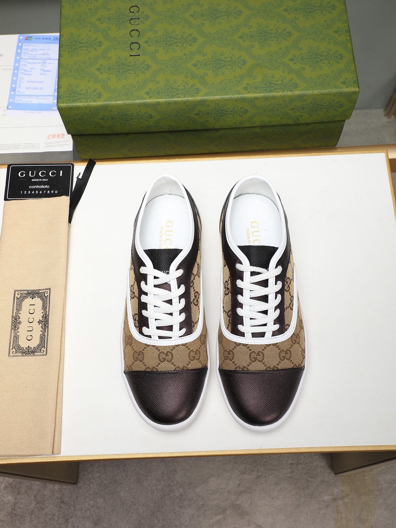 Gucci Men's Brown Leather Sneakers with GG Monogram Canvas, Sizes 38-44 10 i1741683667188 5075 0 8