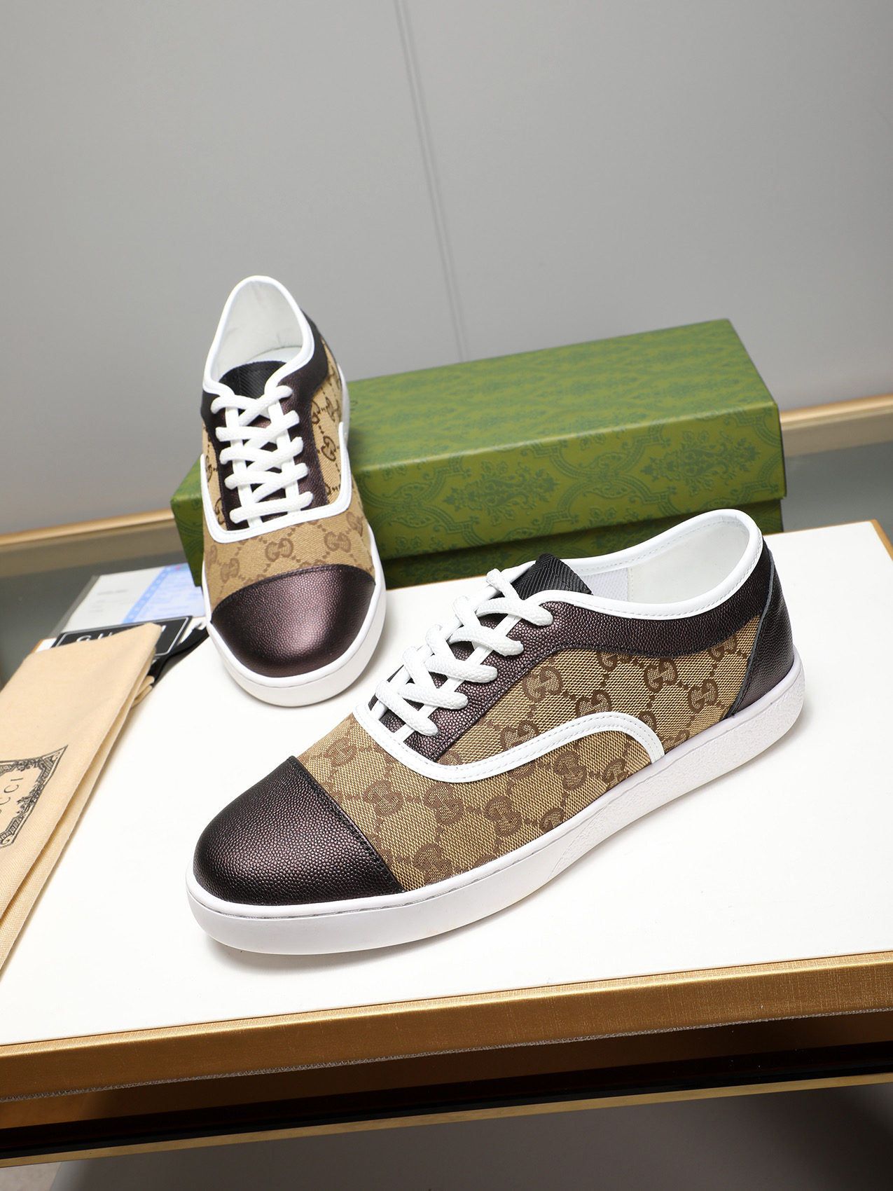 Gucci Men's Brown Leather Sneakers with GG Monogram Canvas, Sizes 38-44 8 i1741683672445 2190 0 6